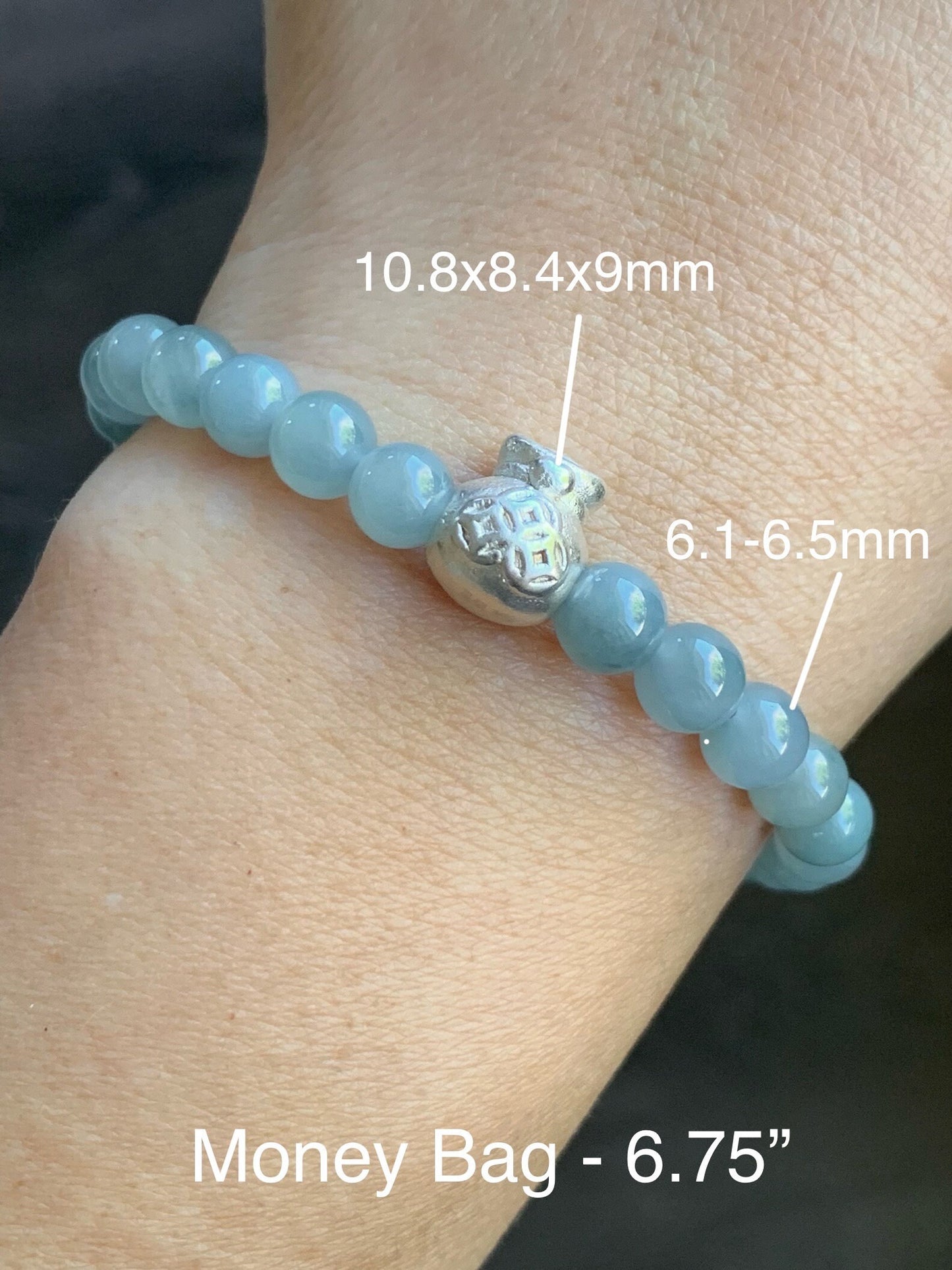 Natural Guatemalan Icy Translucent Icy Light Blue or Dark Dusty Blue Jadeite 999 Sterling Silver Charm Beaded Bracelet 天然冰危蓝翡翠足银珠3D工艺手串