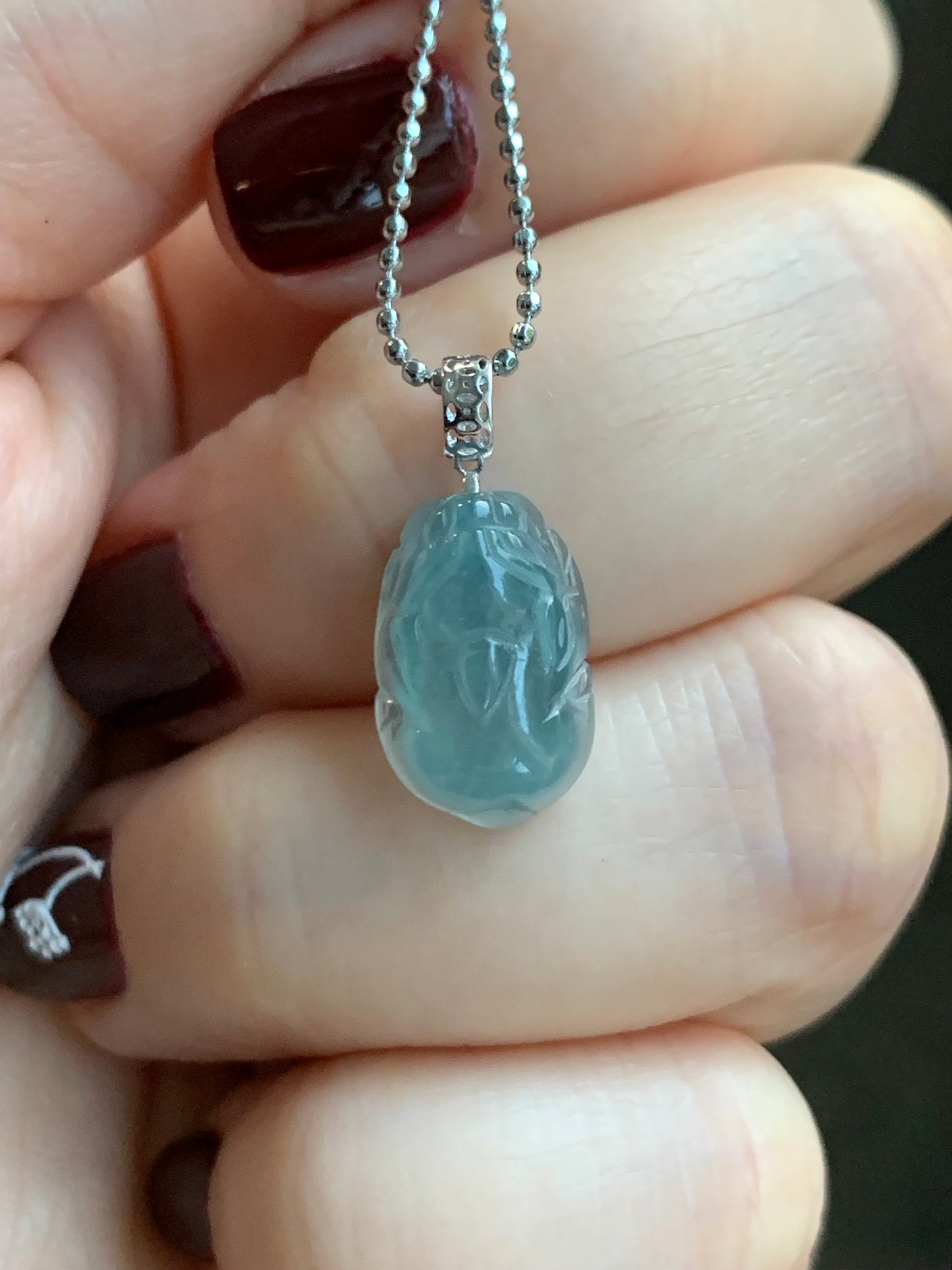 Natural Guatemalan Icy highly Translucent Gelatinous Light Blue Jadeite Pudgy Pixiu Pendant 18K White Gold Bail 天然老种冰危蓝起胶翡翠貔貅K金吊坠 XX117