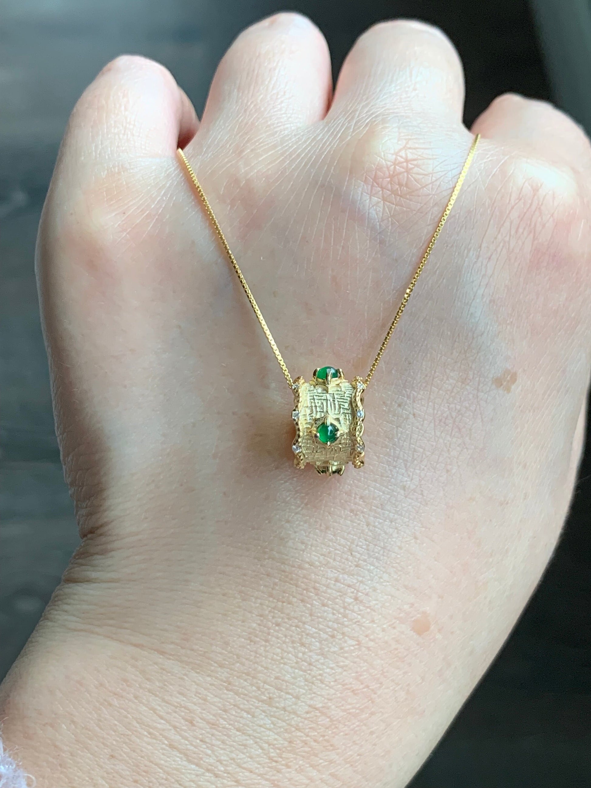Natural Guatemalan Icy Highly Translucent Vibrant Green Jadeite Circle Pendant Necklace Sterling Silver YG Finish 16.5” 天然高冰危绿翡翠圆圈银镶锁骨链套链