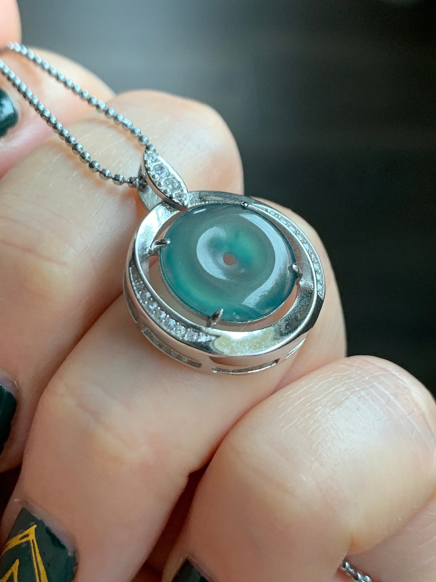 Natural Guatemalan Icy Translucent Teal Blue Jadeite Mini Ping An Kou Donut Pendant S925 Sterling Silver 天然冰危蓝翡翠迷你平安扣银镶吊坠