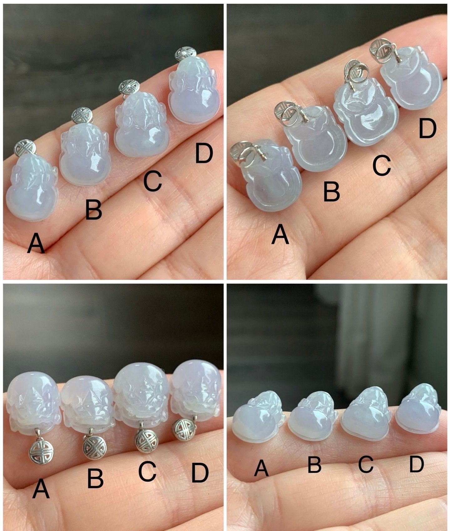 PETITE Natural Burmese Icy Translucent Gelatinous White Jadeite Purple Undertone Pixiu Pendant 18K White Gold 天然缅甸冰胶白翡翠紫底貔貅吊坠