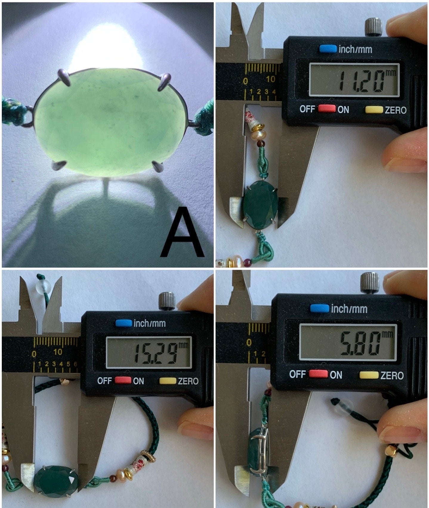 Natural Guatemalan Icy Translucent Dark Teal Green Jadeite Faceted Oval Cabochon Rope Bracelet Adjustable Sterling Silver 天然冰危湖水绿切割面翡翠手绳