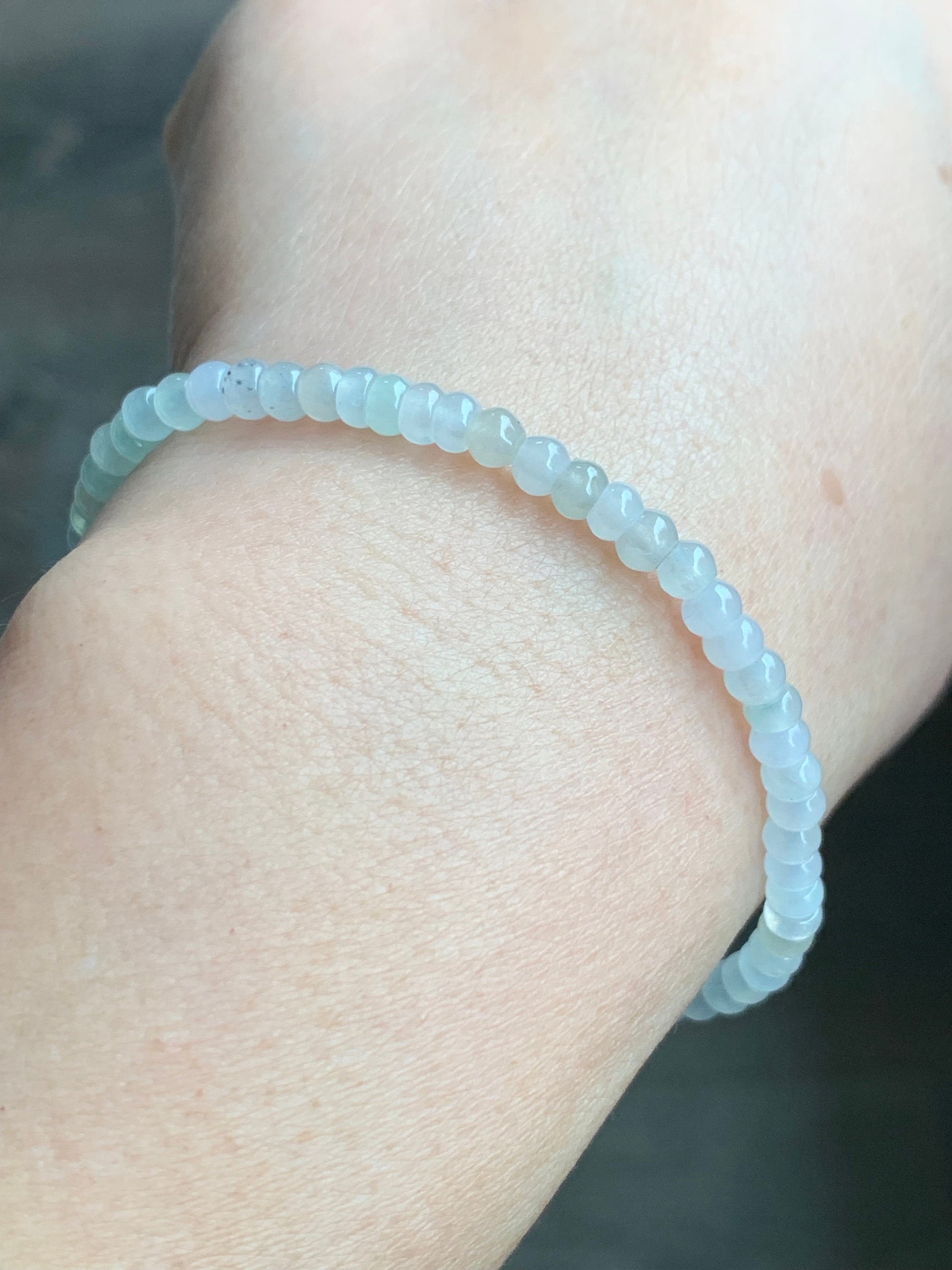 Certified Natural Burmese Premium Icy Jadeite Petite Flat Beads Bracelet Light Green Jadeite Lotus Flower Charm 18K 7.25” 天然缅甸冰胶翡翠算盘珠手串莲花意扣