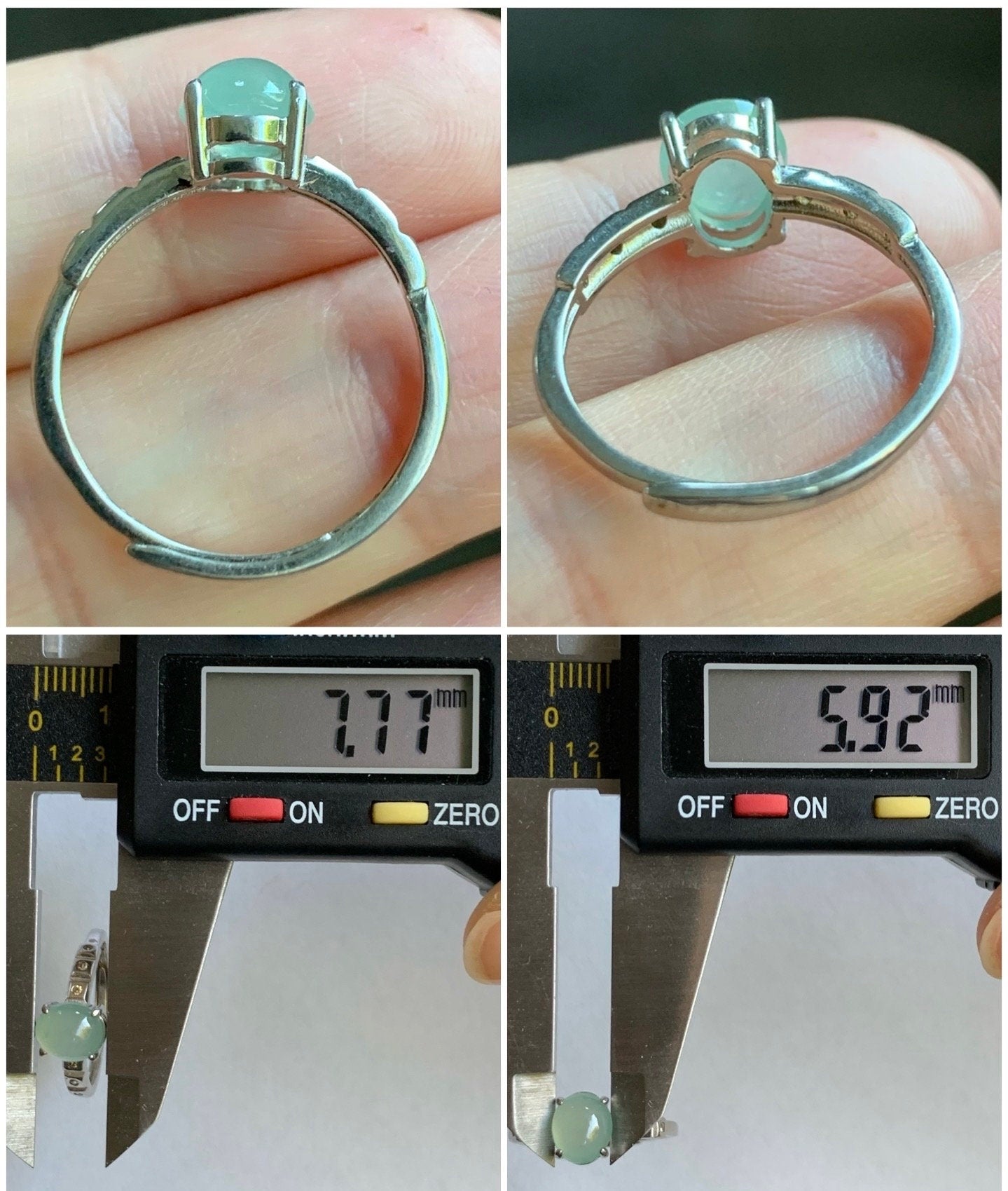 Natural Burmese Icy Translucent Light Green Jadeite Oval Cabochon Solitaire Ring S925 Sterling Silver Size 6.5 天然缅甸冰晴色翡翠蛋面银镶戒指 1120D