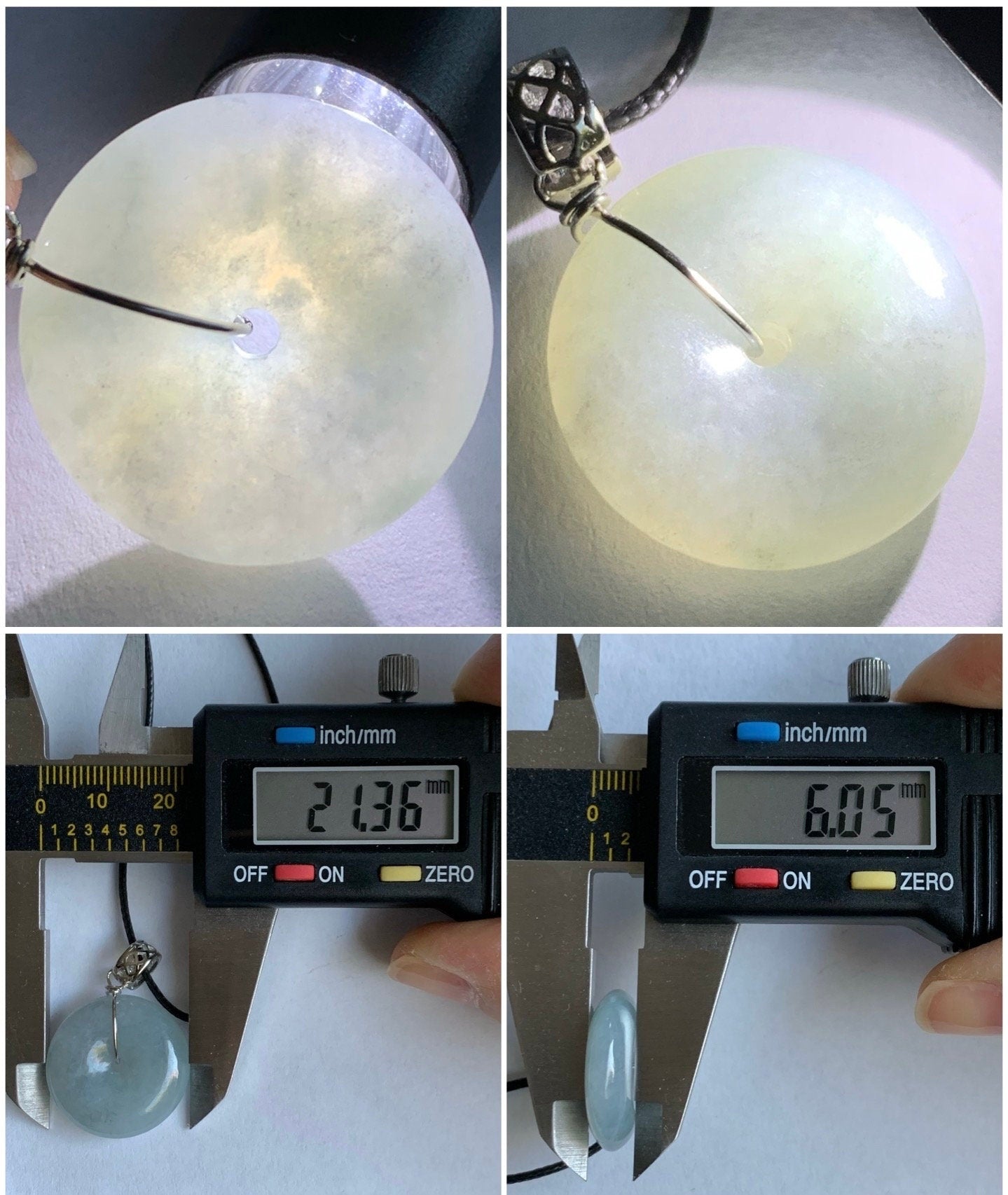 Natural Burmese Icy Translucent Gelatinous Light Blue Wuji Jadeite Ping An Kou Donut Pendant Sterling Silver 天然缅甸冰胶淡蓝乌鸡翡翠平安扣吊坠 A