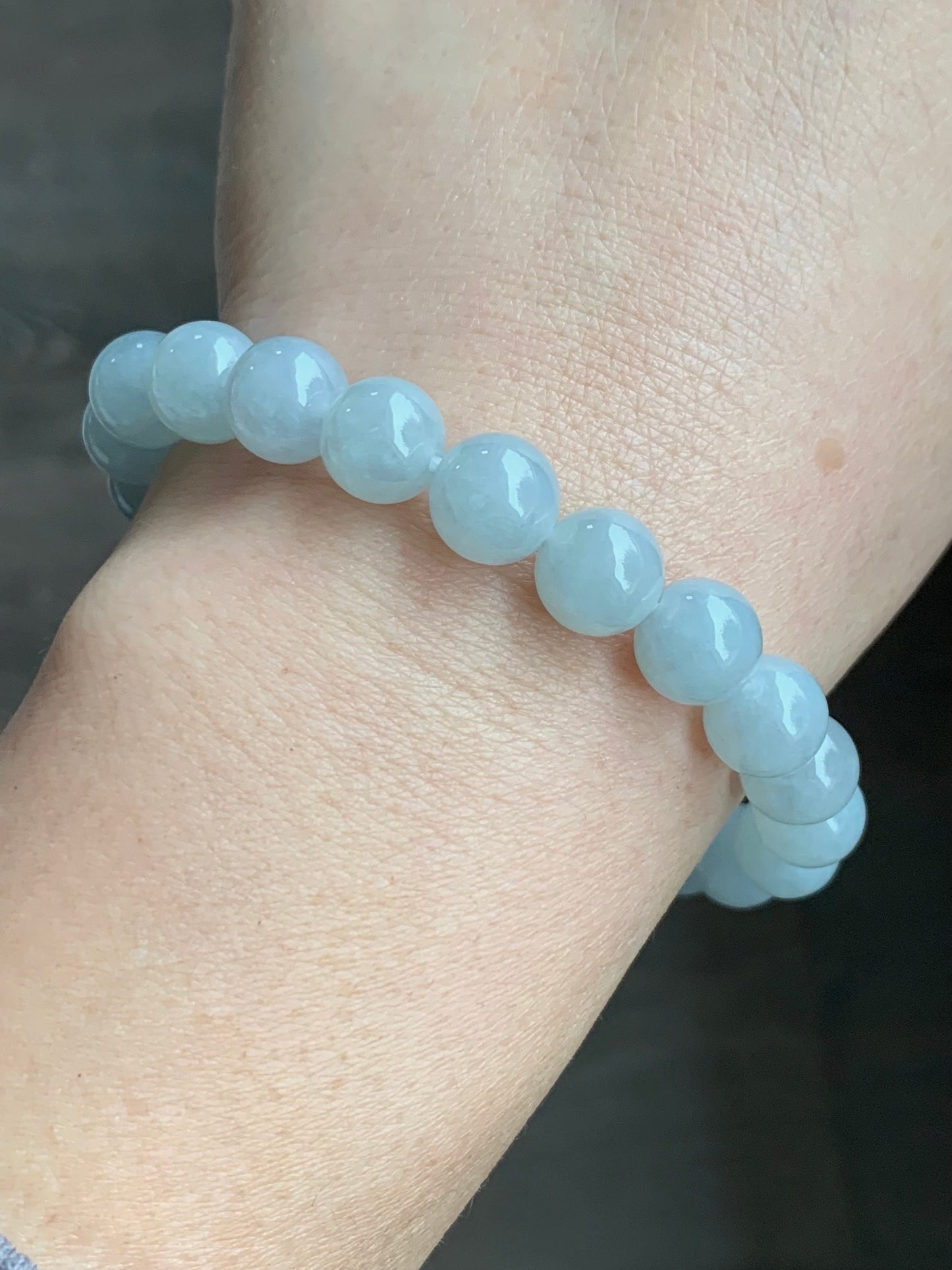 Natural Burmese Icy Translucent Gelatinous Pale Blue Jadeite Green Jadeite Drum Bead Beaded Bracelet Stretchy 9mm 7.25” 天然缅甸冰胶淡蓝翡翠手串 DDL83