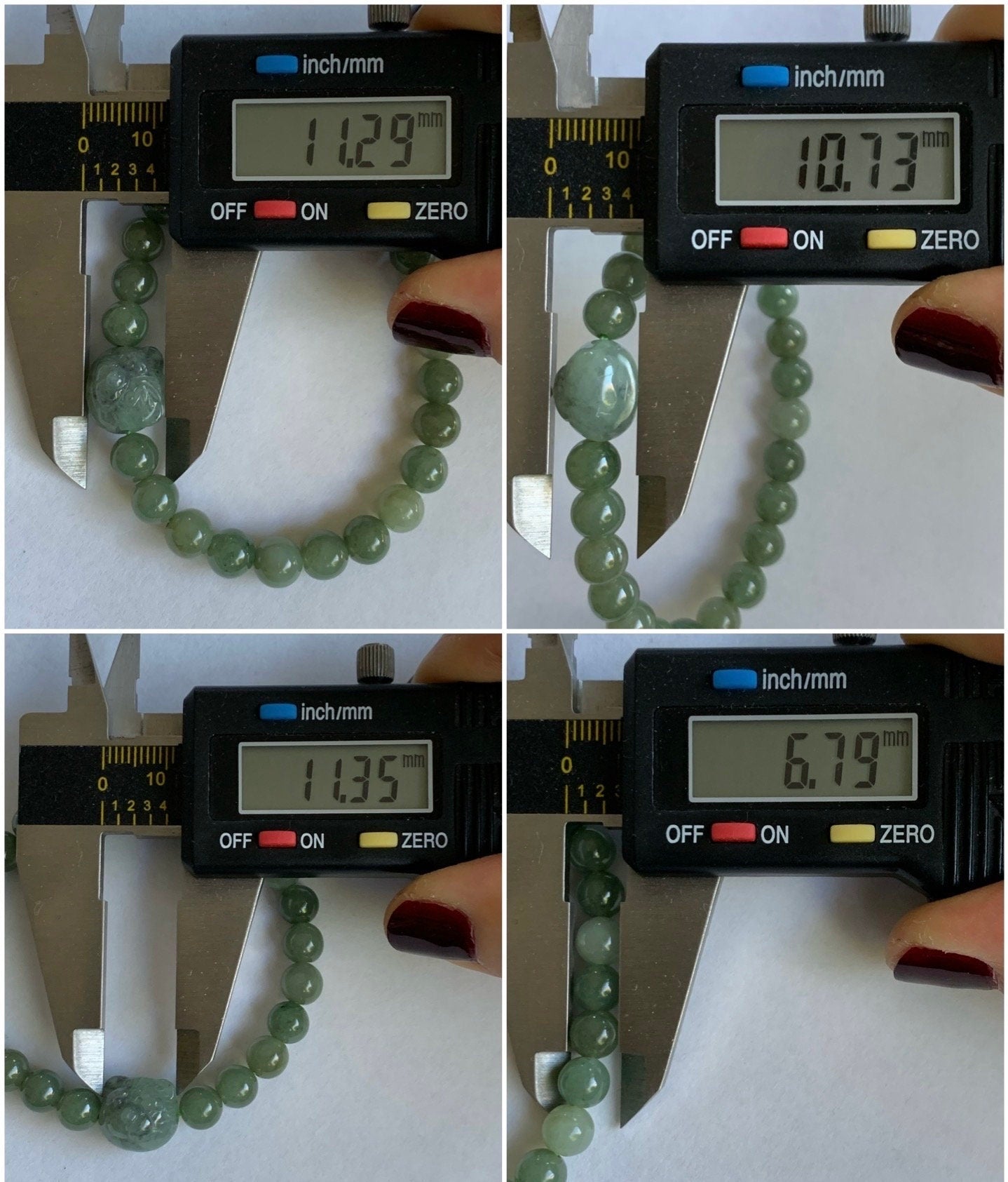 Natural Burmese Icy Translucent Gelatinous Olive Green Jadeite Beads Green Wuji Teddy Bear Beaded Bracelet 6.25” 天然缅甸冰胶油晴翡翠圆珠绿乌鸡小熊手串