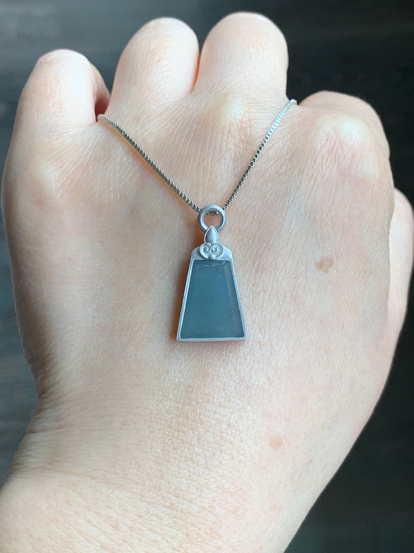 Certified Natural Guatemalan Icy Translucent Gelatinous Light Dusty Blue Jadeite Wu Shi Pai Pendant S925 Sterling Silver 天然冰危蓝翡翠银镶无事牌吊坠 1655
