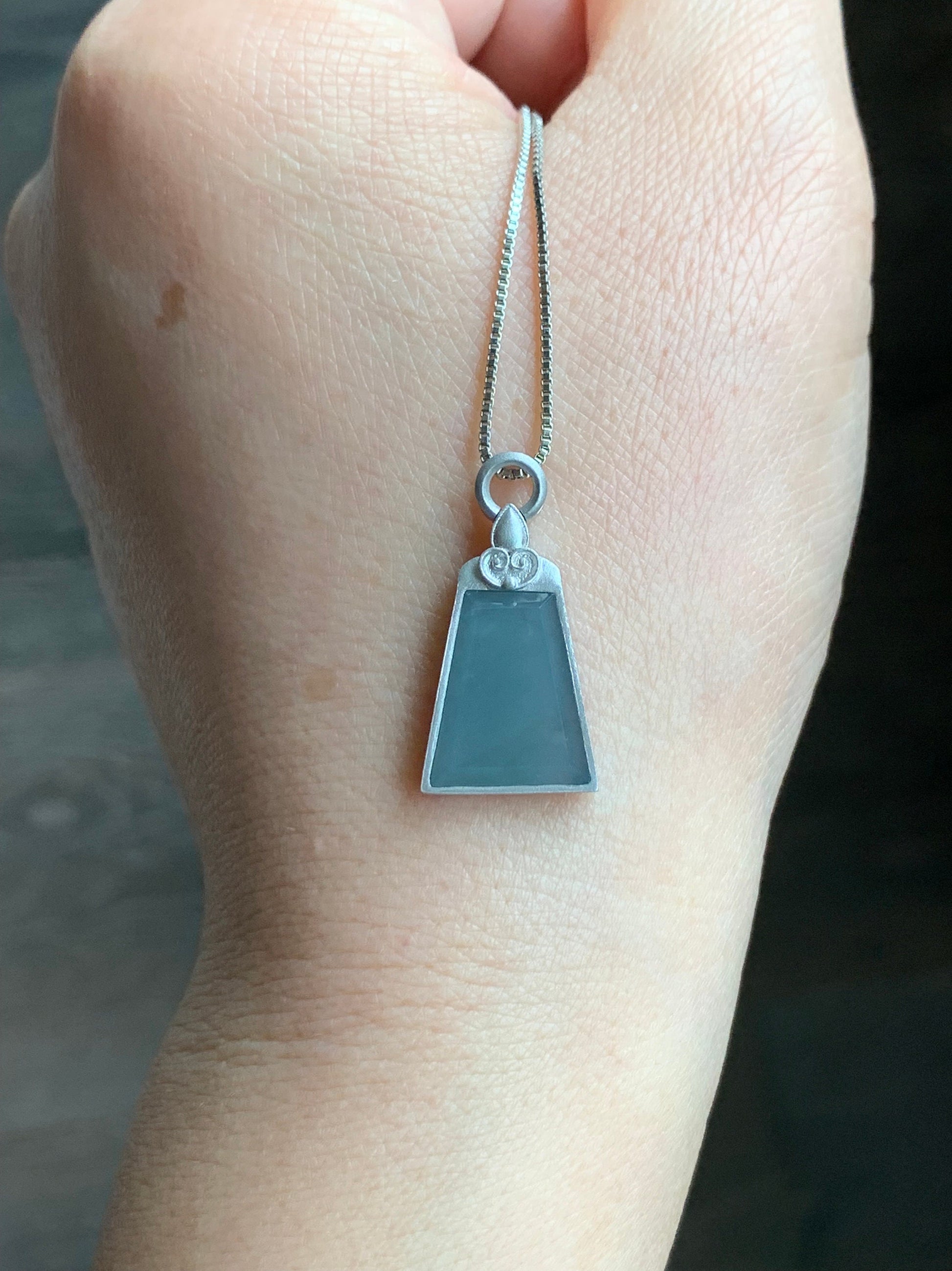 Certified Natural Guatemalan Icy Translucent Gelatinous Light Dusty Blue Jadeite Wu Shi Pai Pendant S925 Sterling Silver 天然冰危蓝翡翠银镶无事牌吊坠 1655