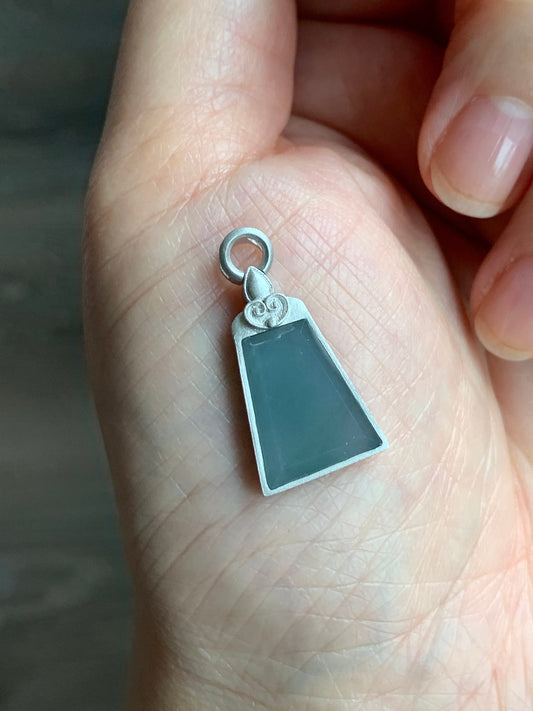 Certified Natural Guatemalan Icy Translucent Gelatinous Light Dusty Blue Jadeite Wu Shi Pai Pendant S925 Sterling Silver 天然冰危蓝翡翠银镶无事牌吊坠 1655