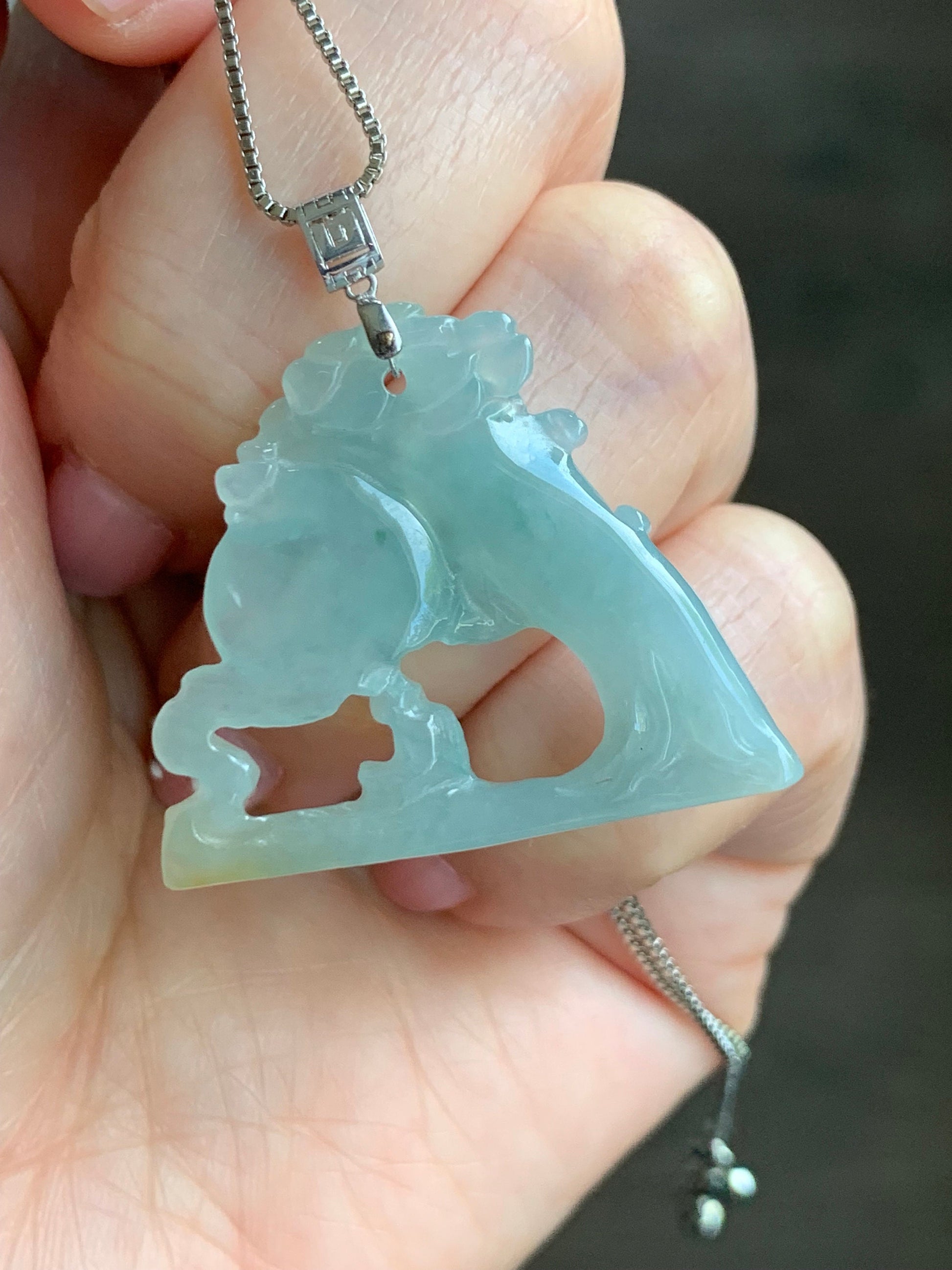 Natural Burmese Icy Translucent Gelatinous Light Blue & Yellow Jadeite Wu Dao Enlightenment Pendant 18K White Gold 天然缅甸冰胶淡蓝飘黄翡翠悟道镶嵌吊坠