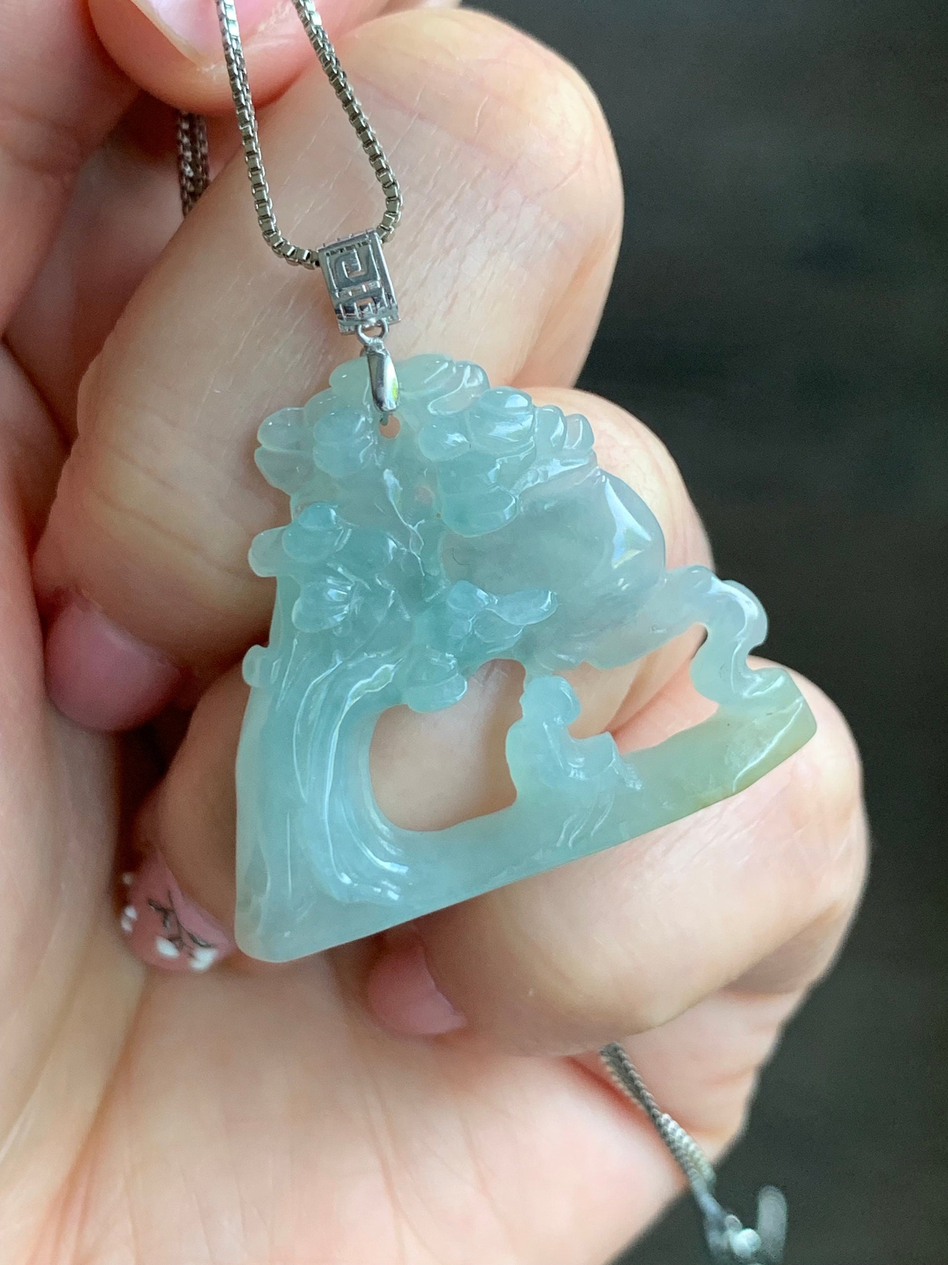 Natural Burmese Icy Translucent Gelatinous Light Blue & Yellow Jadeite Wu Dao Enlightenment Pendant 18K White Gold 天然缅甸冰胶淡蓝飘黄翡翠悟道镶嵌吊坠