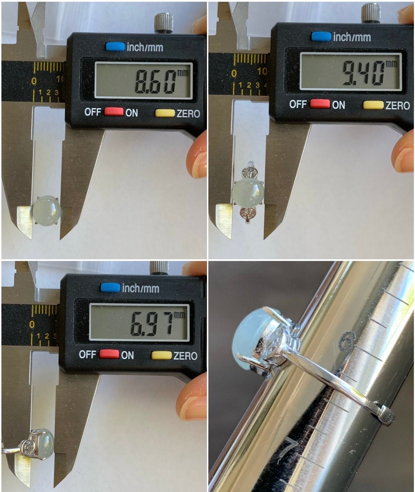 Natural Burmese Icy Translucent White Jadeite Oval Cabochon Solitaire Ring S925 Sterling Silver Size 6.25 天然缅甸白冰翡翠蛋面银镶戒指 MY50A