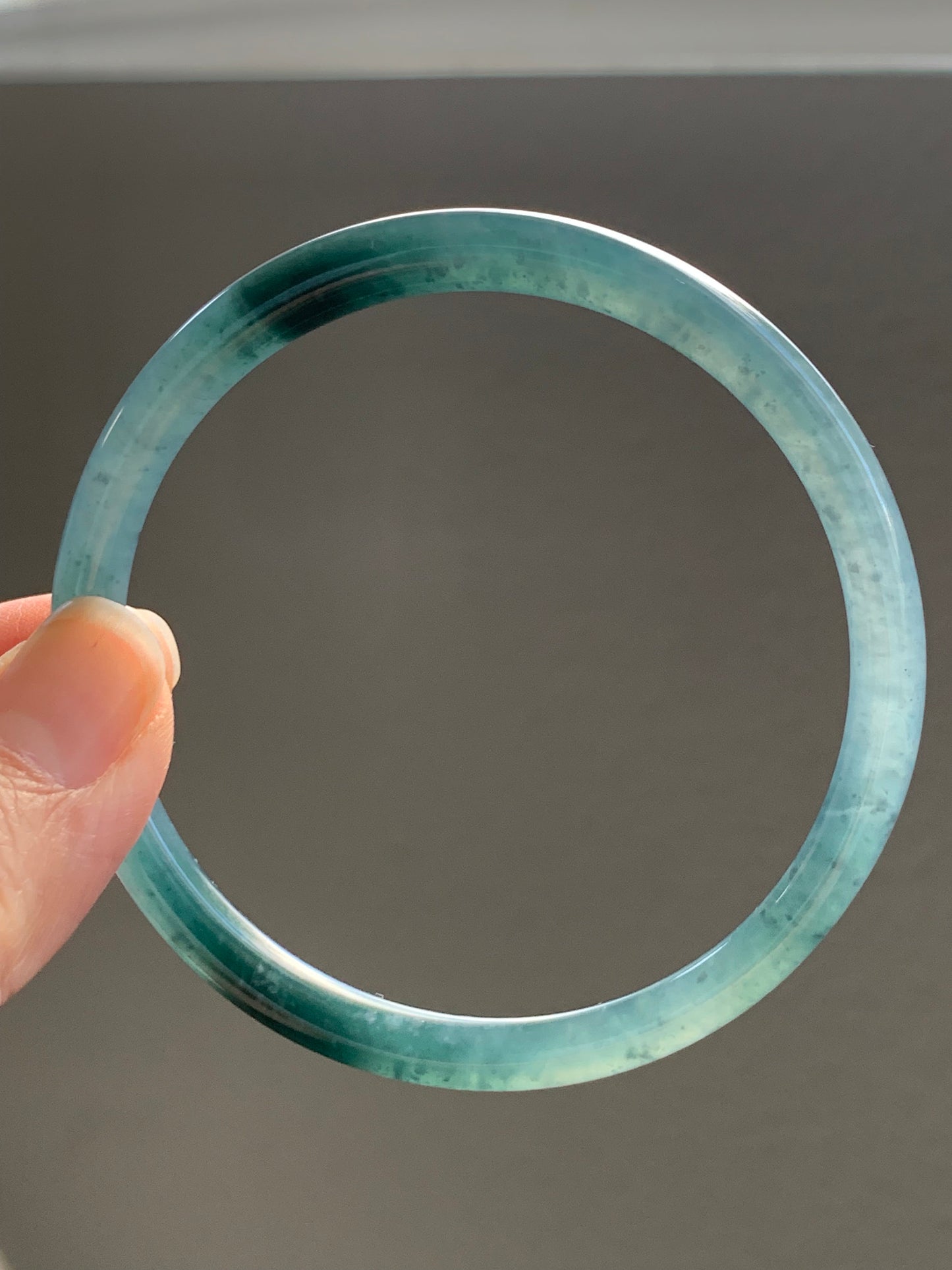 Certified Natural Guatemalan Icy Translucent Dark Teal Blue Jadeite Bangle Bracelet 59.1mm 5.6x6mm 17.47g 天然冰危蓝水翡翠细圆手镯 3248