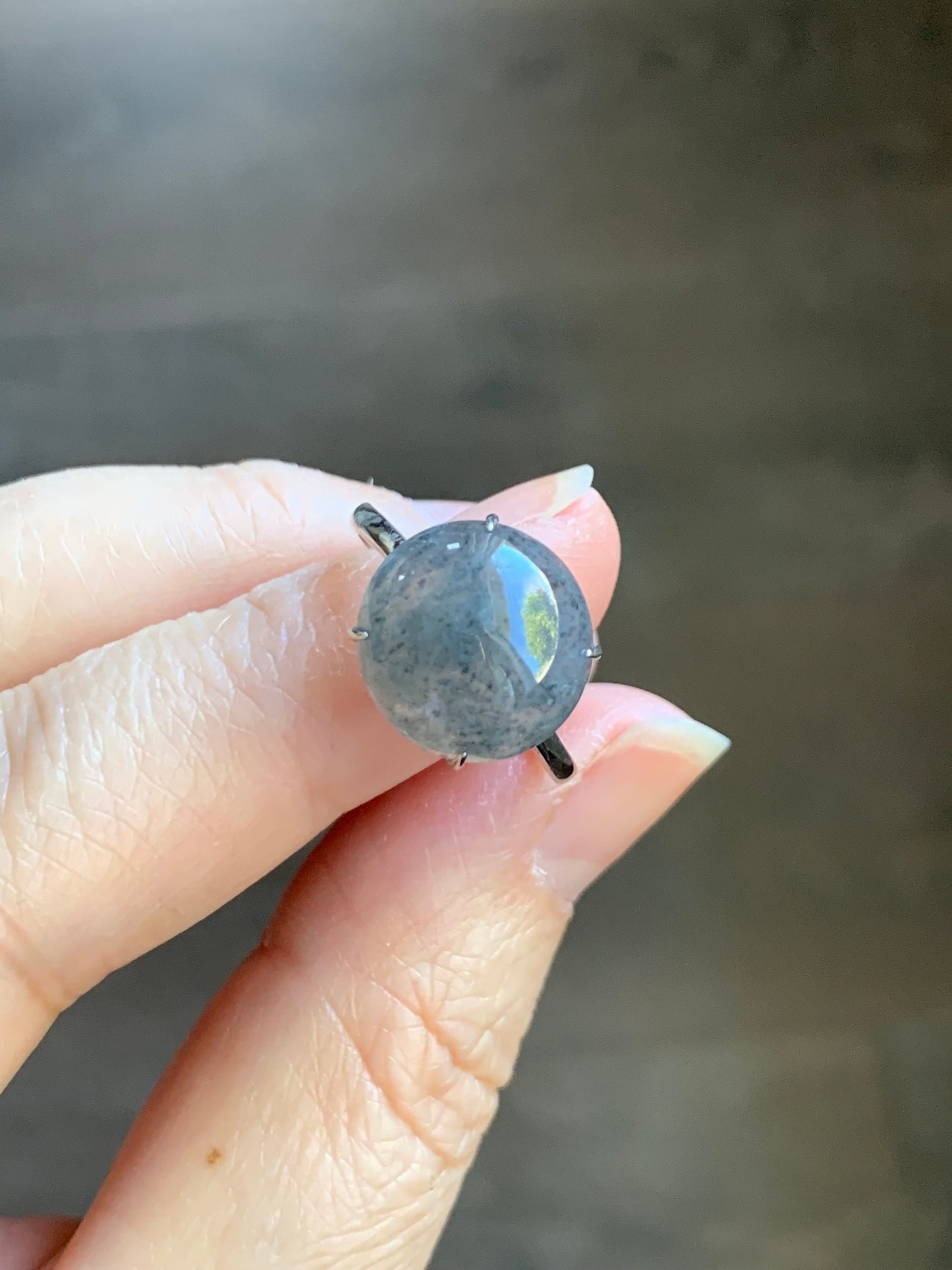 Natural Burmese Icy Translucent Large Wuji Round Jadeite Solitaire Ring S925 Sterling Silver Size Adjustable 天然缅甸冰乌鸡翡翠大尺寸蛋面银镶戒指 YWW100