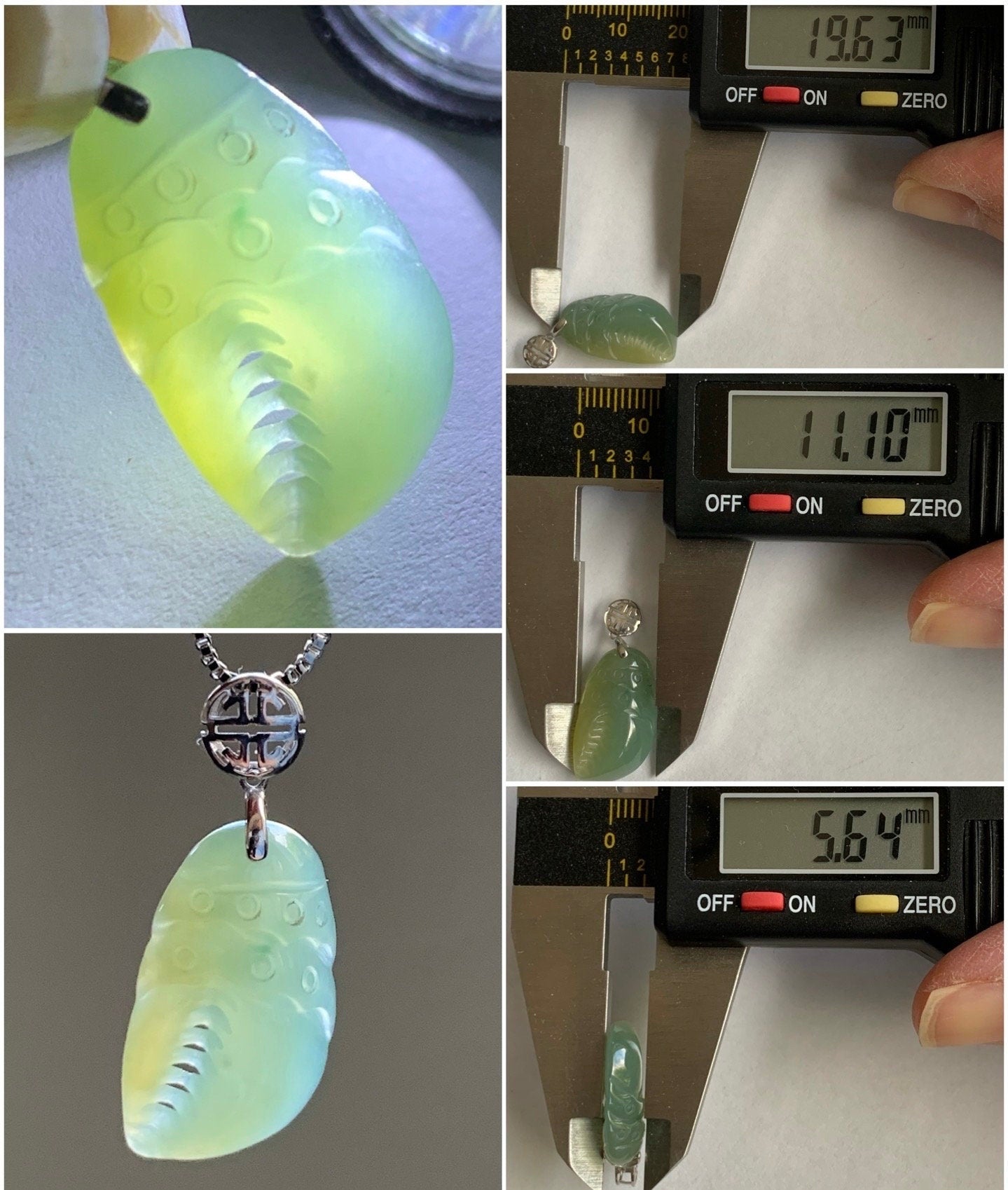 Natural Guatemalan Icy Translucent Dusty Blue & Yellow Jadeite Crab Claw Pendant 18K White Gold Bail 天然冰危蓝加黄翡翠蟹钳镶嵌吊坠