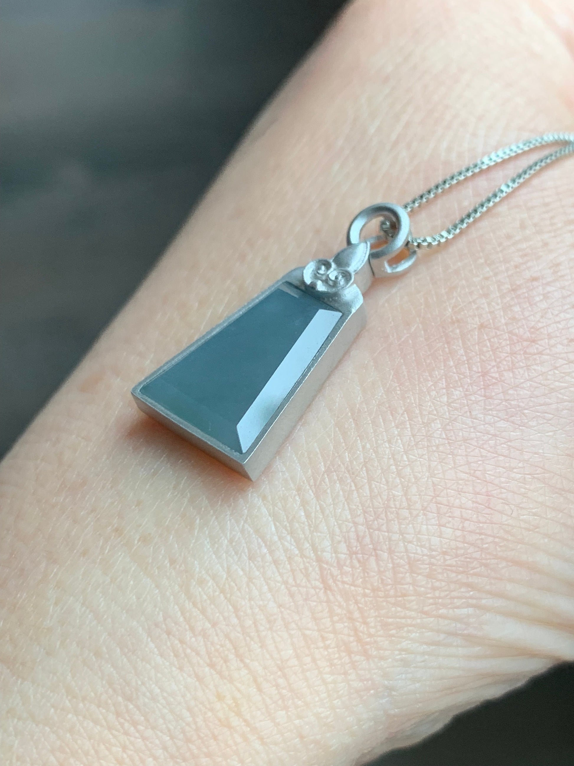 Certified Natural Guatemalan Icy Translucent Gelatinous Light Dusty Blue Jadeite Wu Shi Pai Pendant S925 Sterling Silver 天然冰危蓝翡翠银镶无事牌吊坠 1655