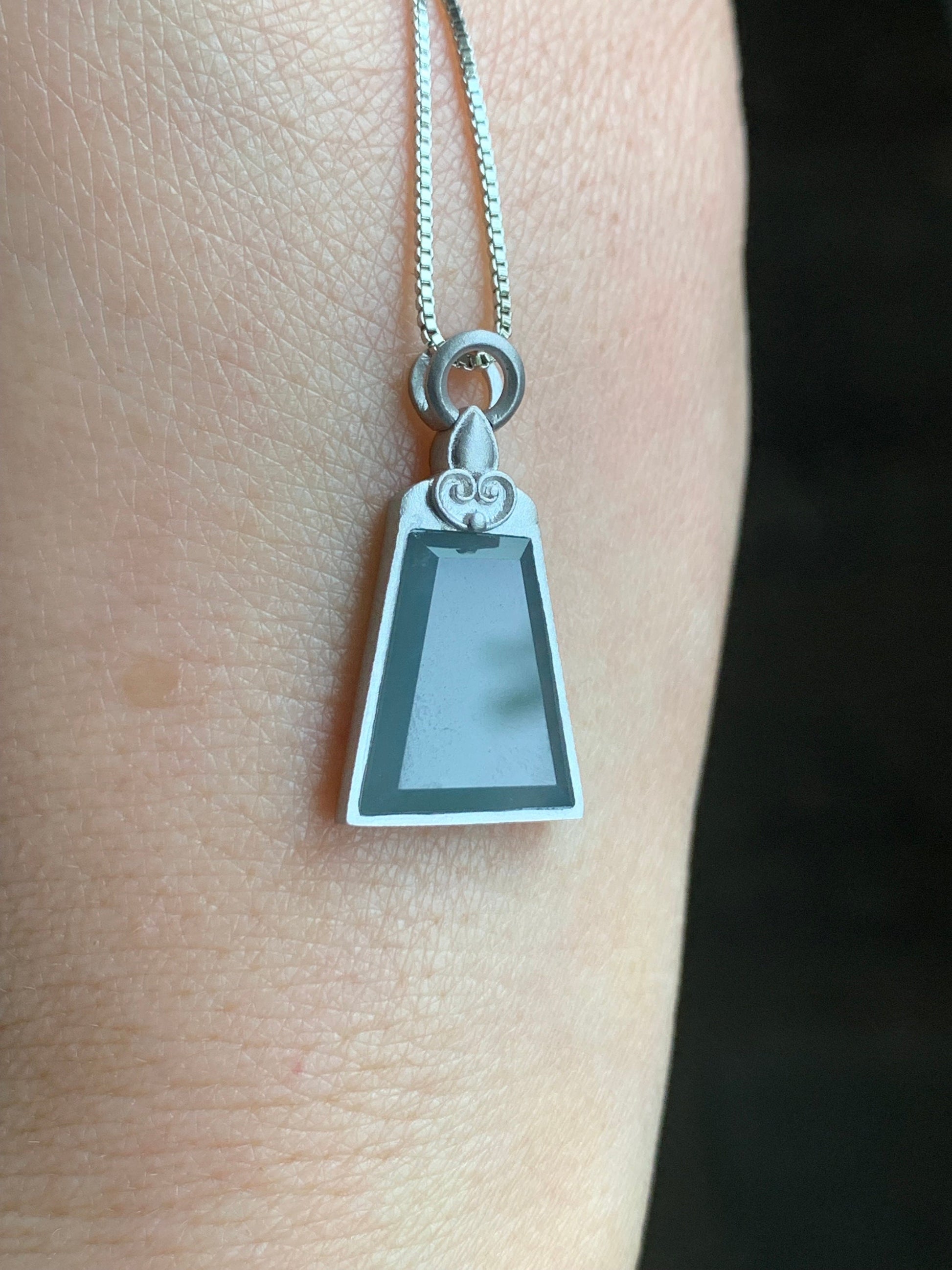 Certified Natural Guatemalan Icy Translucent Gelatinous Light Dusty Blue Jadeite Wu Shi Pai Pendant S925 Sterling Silver 天然冰危蓝翡翠银镶无事牌吊坠 1655