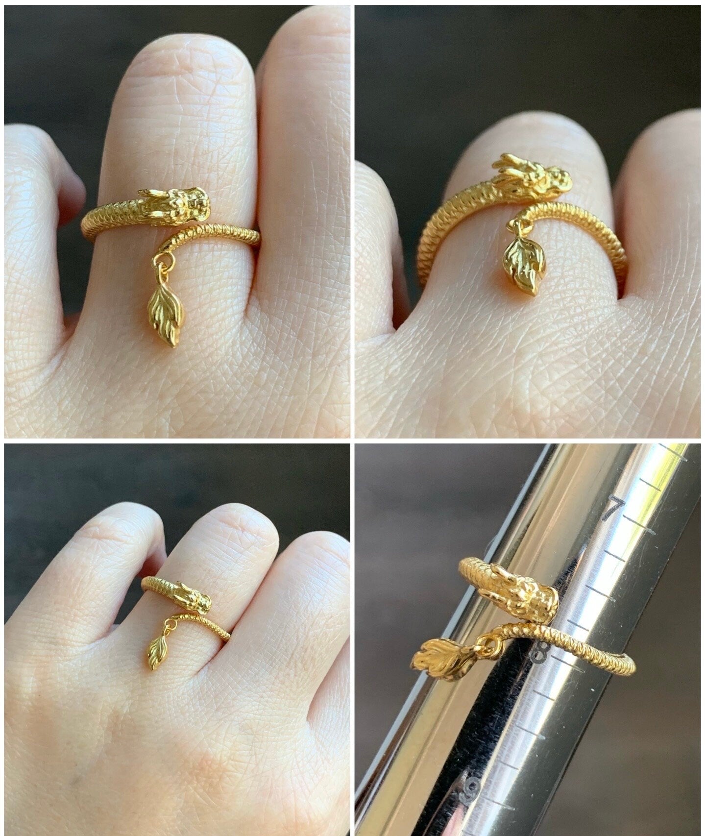 S925 Sterling Silver Dragon Bypass Style Open Band Ring Size Adjustable 3 grams S925纯银盘龙重银开口可调节戒圈