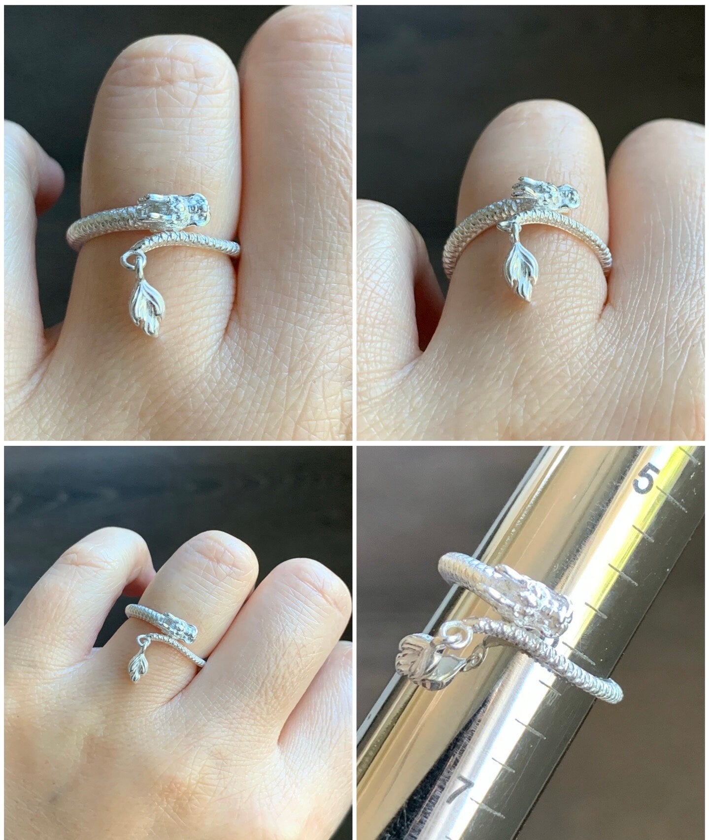 S925 Sterling Silver Dragon Bypass Style Open Band Ring Size Adjustable 3 grams S925纯银盘龙重银开口可调节戒圈