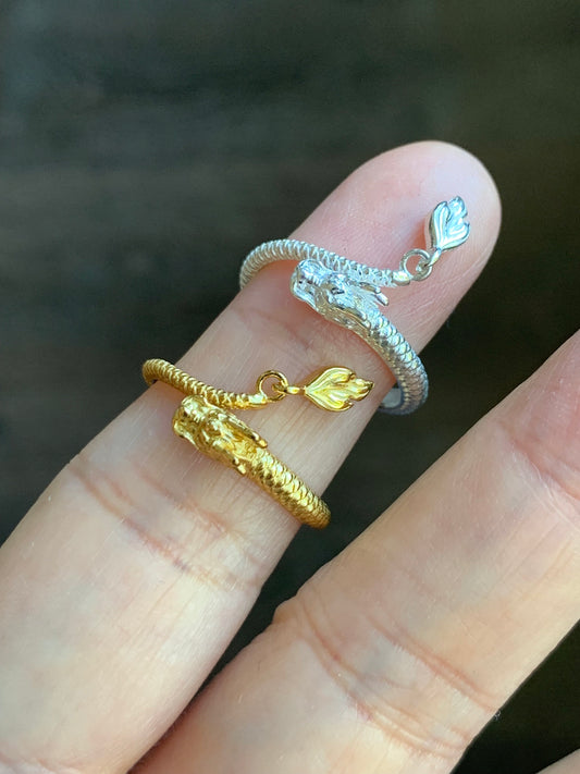 S925 Sterling Silver Dragon Bypass Style Open Band Ring Size Adjustable 3 grams S925纯银盘龙重银开口可调节戒圈