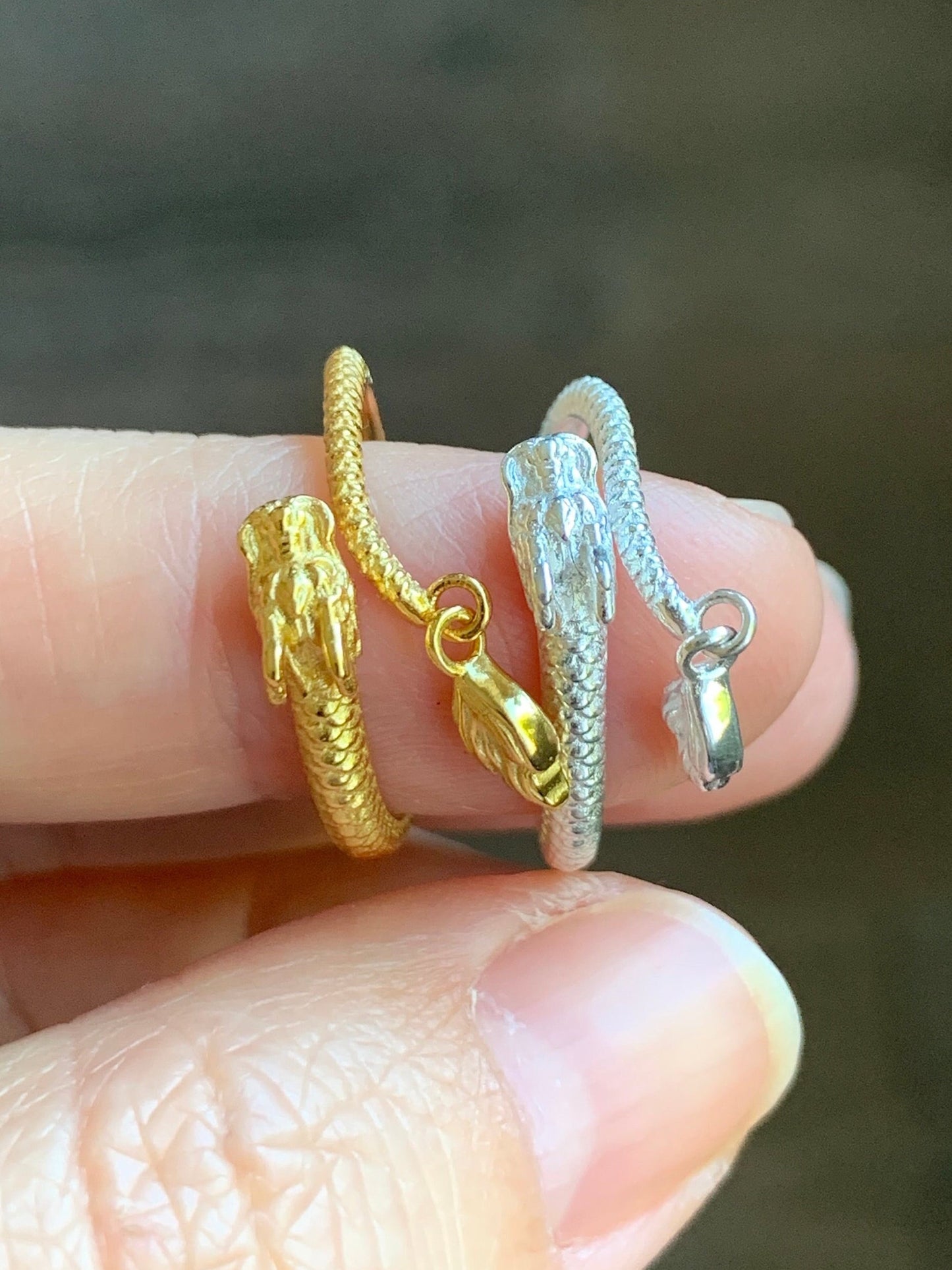 S925 Sterling Silver Dragon Bypass Style Open Band Ring Size Adjustable 3 grams S925纯银盘龙重银开口可调节戒圈