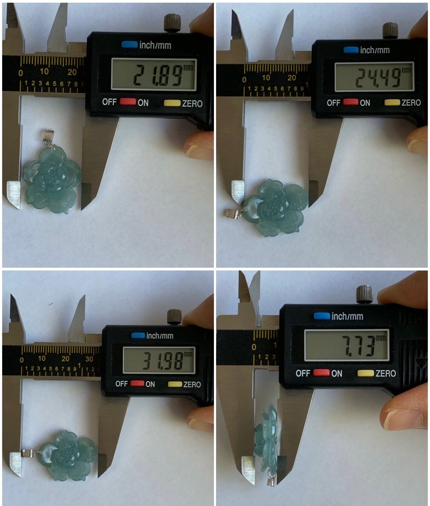 Natural Guatemalan Icy Highly Translucent Icy Light Blue Jadeite Carved 3D Lotus Flower Pendant 18K White Gold Bail 天然冰危淡蓝翡翠精工雕莲花镶嵌吊坠