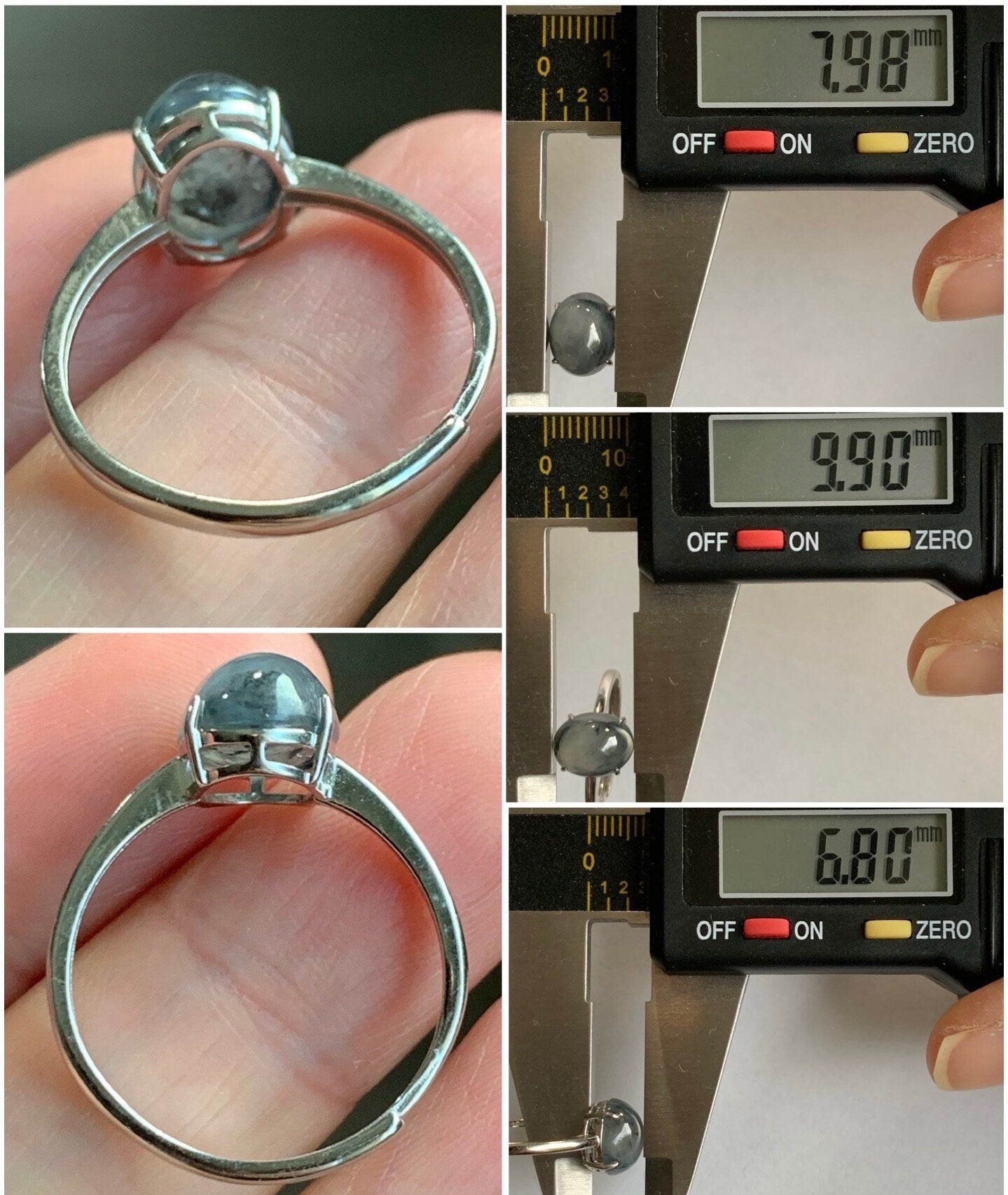 Natural Burmese Icy Translucent Gelatinous Wuji Jadeite Oval Solitaire Ring S925 Sterling Silver Size 7 Adjustable 天然缅甸老种冰胶乌鸡翡翠银镶戒指 BWJ70