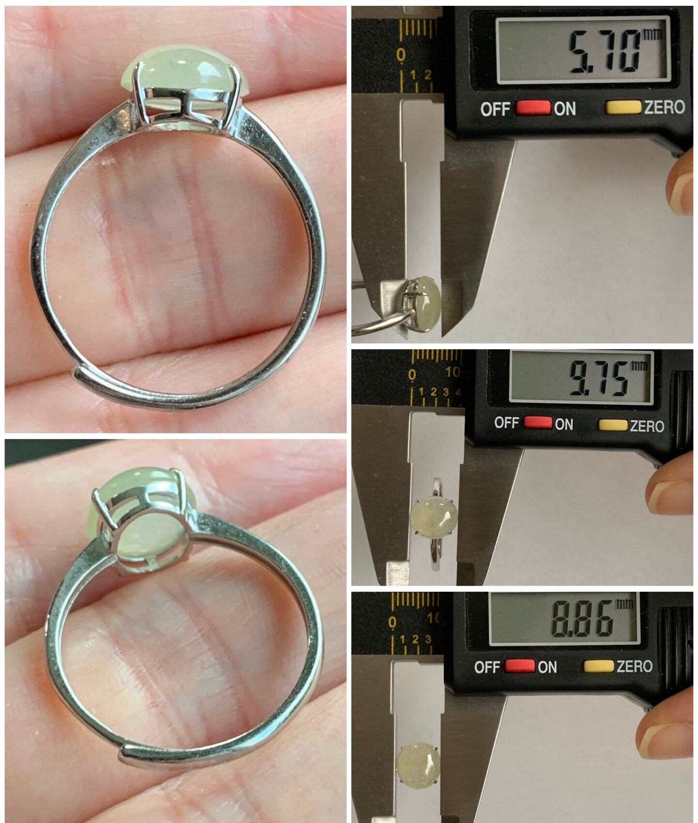 Natural Burmese Icy Translucent Light Yellow Jadeite Large Oval Cabochon Ring Sterling Silver Size 7 Adjustable 天然缅甸冰胶冰糖雪梨黄翡翠蛋面银镶戒指 DBH70