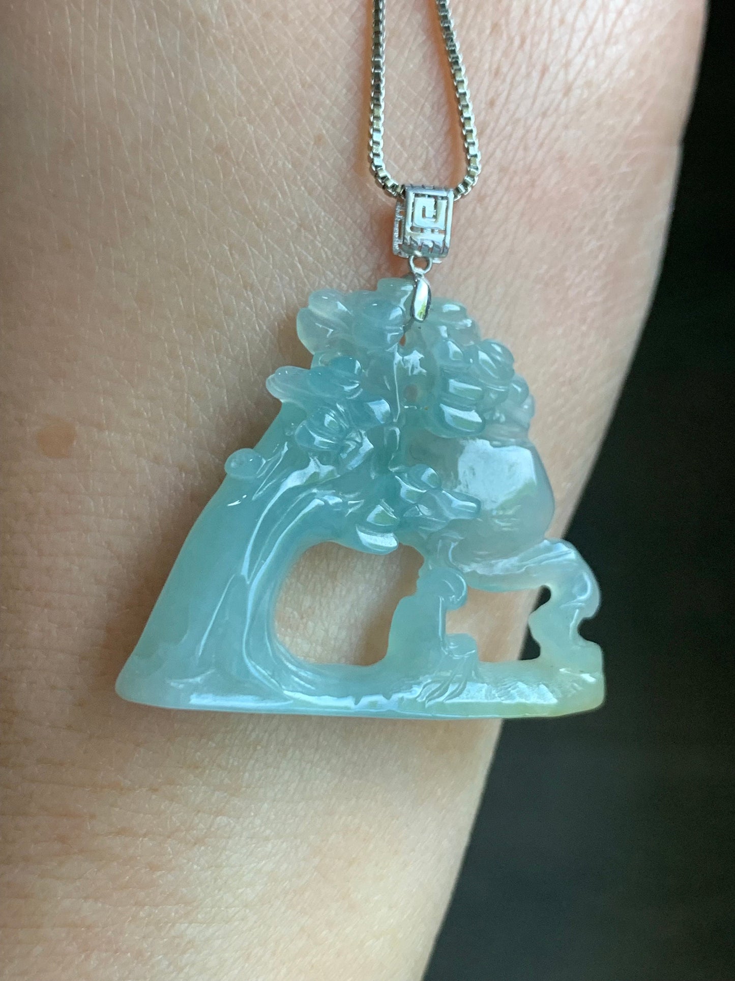 Natural Burmese Icy Translucent Gelatinous Light Blue & Yellow Jadeite Wu Dao Enlightenment Pendant 18K White Gold 天然缅甸冰胶淡蓝飘黄翡翠悟道镶嵌吊坠