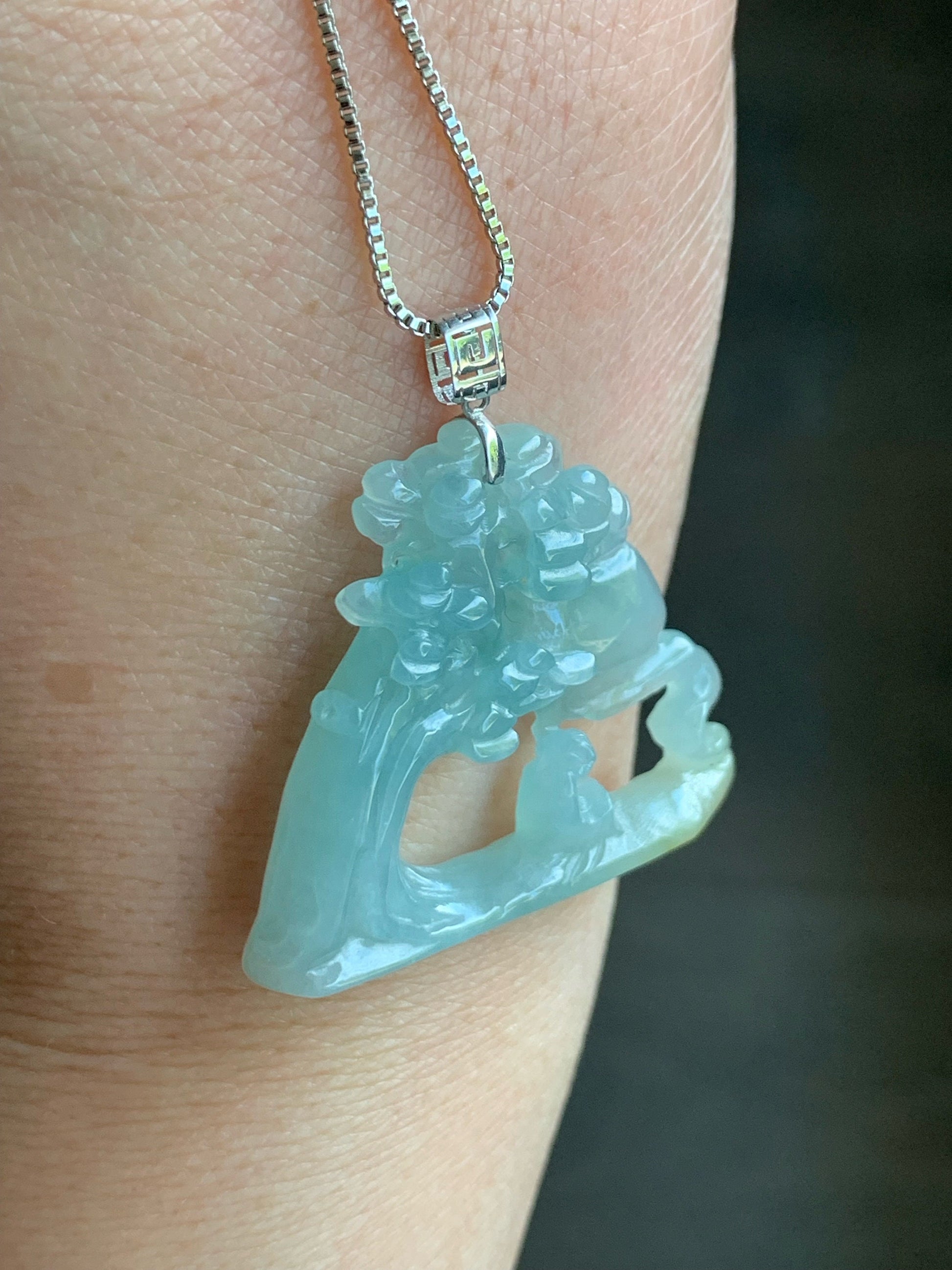 Natural Burmese Icy Translucent Gelatinous Light Blue & Yellow Jadeite Wu Dao Enlightenment Pendant 18K White Gold 天然缅甸冰胶淡蓝飘黄翡翠悟道镶嵌吊坠