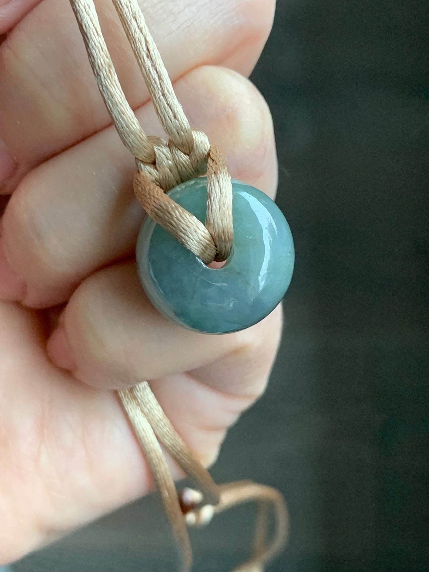 Large Natural Burmese Icy Translucent Dark Dusty Green Jadeite Drum Bead Pendant with Cord Necklace 27” Adjustable 天然缅甸冰糯灰绿翡翠肥鼓珠吊坠