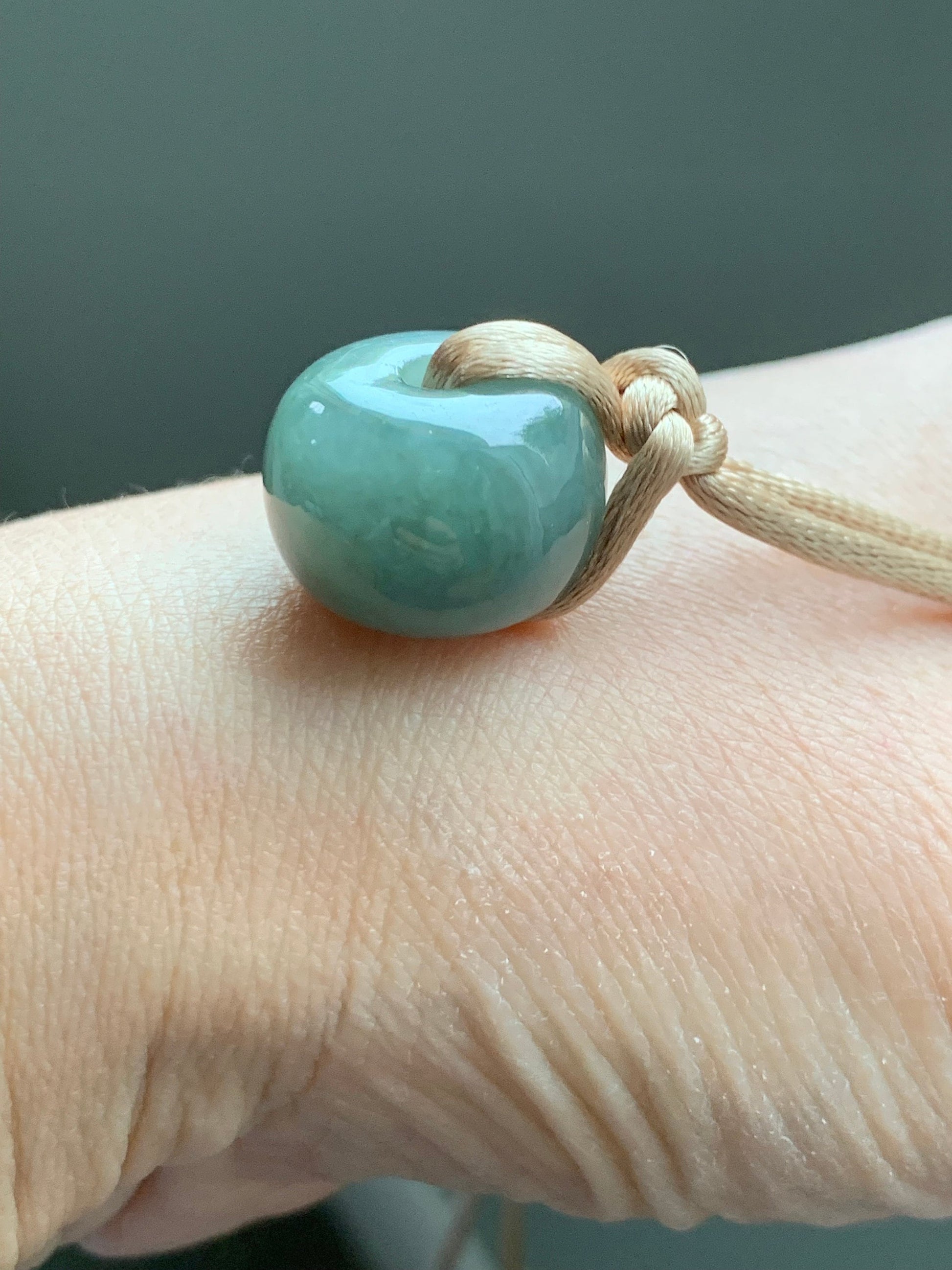 Large Natural Burmese Icy Translucent Dark Dusty Green Jadeite Drum Bead Pendant with Cord Necklace 27” Adjustable 天然缅甸冰糯灰绿翡翠肥鼓珠吊坠