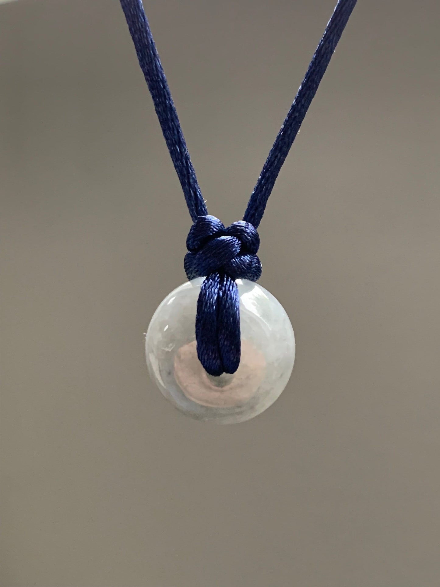 Large Natural Burmese Icy Translucent Dark Wuji Jadeite Drum Bead Pendant with Cord Necklace 23” Adjustable 天然缅甸冰糯乌鸡翡翠肥鼓珠吊坠
