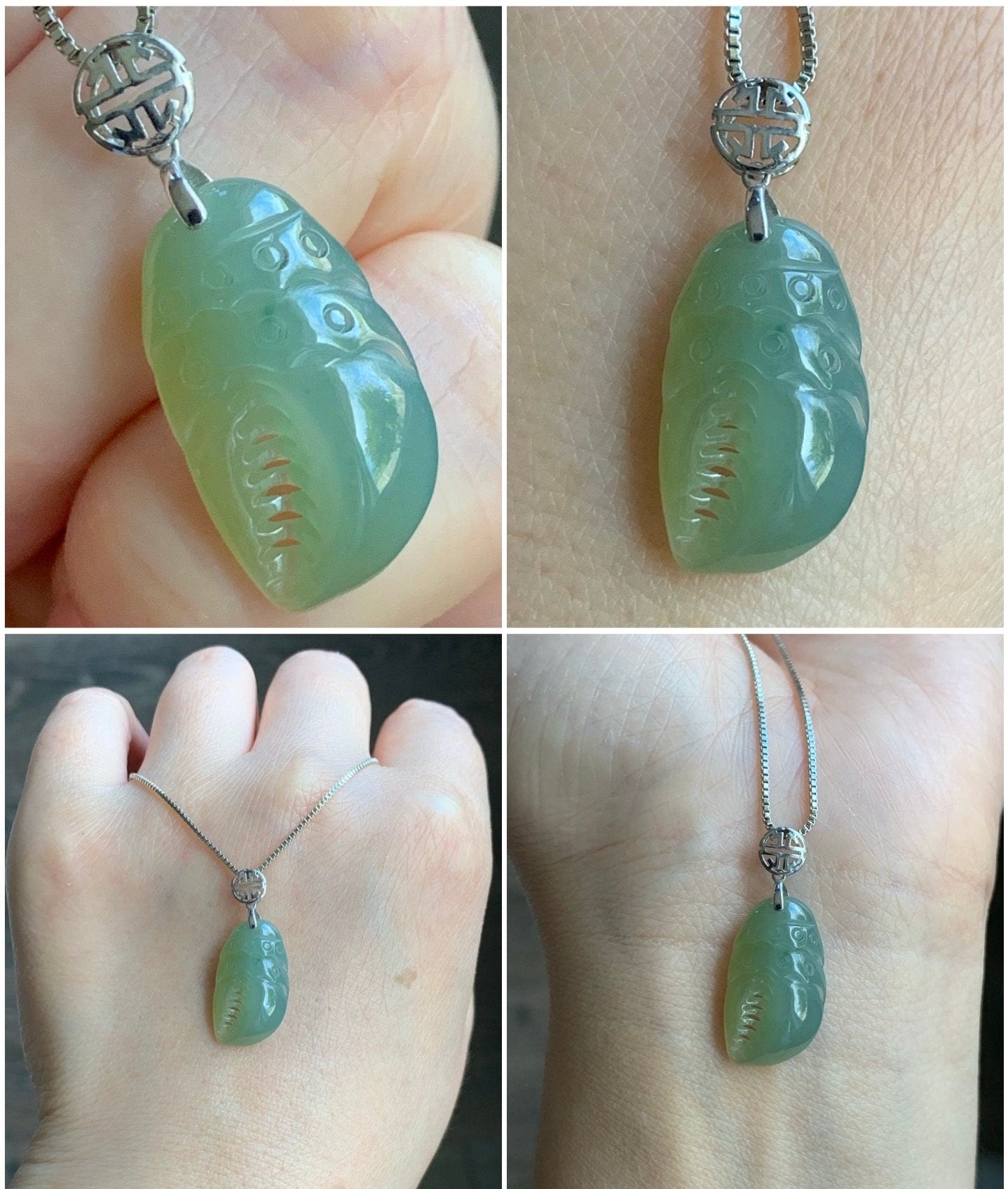 Natural Guatemalan Icy Translucent Dusty Blue & Yellow Jadeite Crab Claw Pendant 18K White Gold Bail 天然冰危蓝加黄翡翠蟹钳镶嵌吊坠