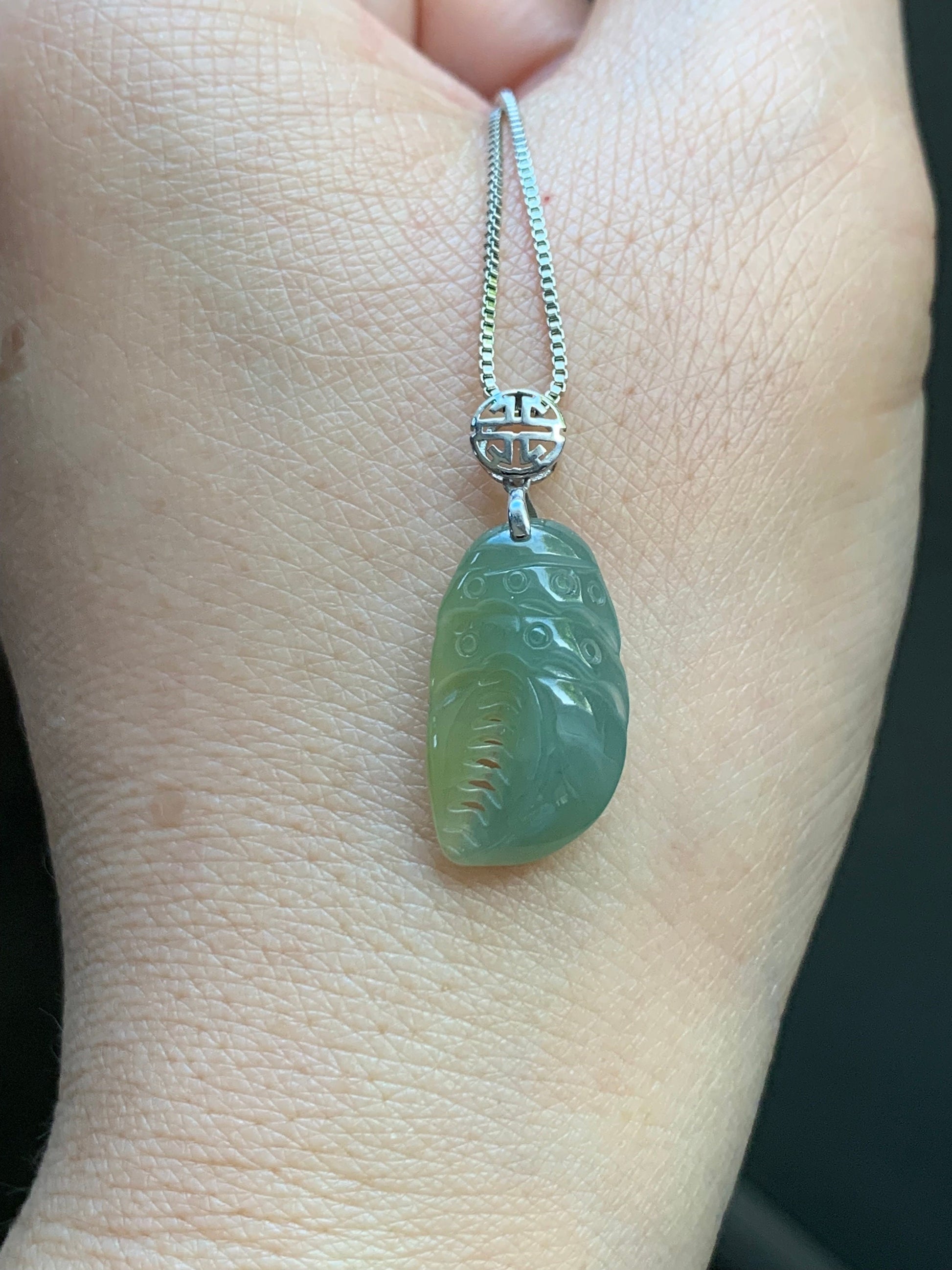Natural Guatemalan Icy Translucent Dusty Blue & Yellow Jadeite Crab Claw Pendant 18K White Gold Bail 天然冰危蓝加黄翡翠蟹钳镶嵌吊坠