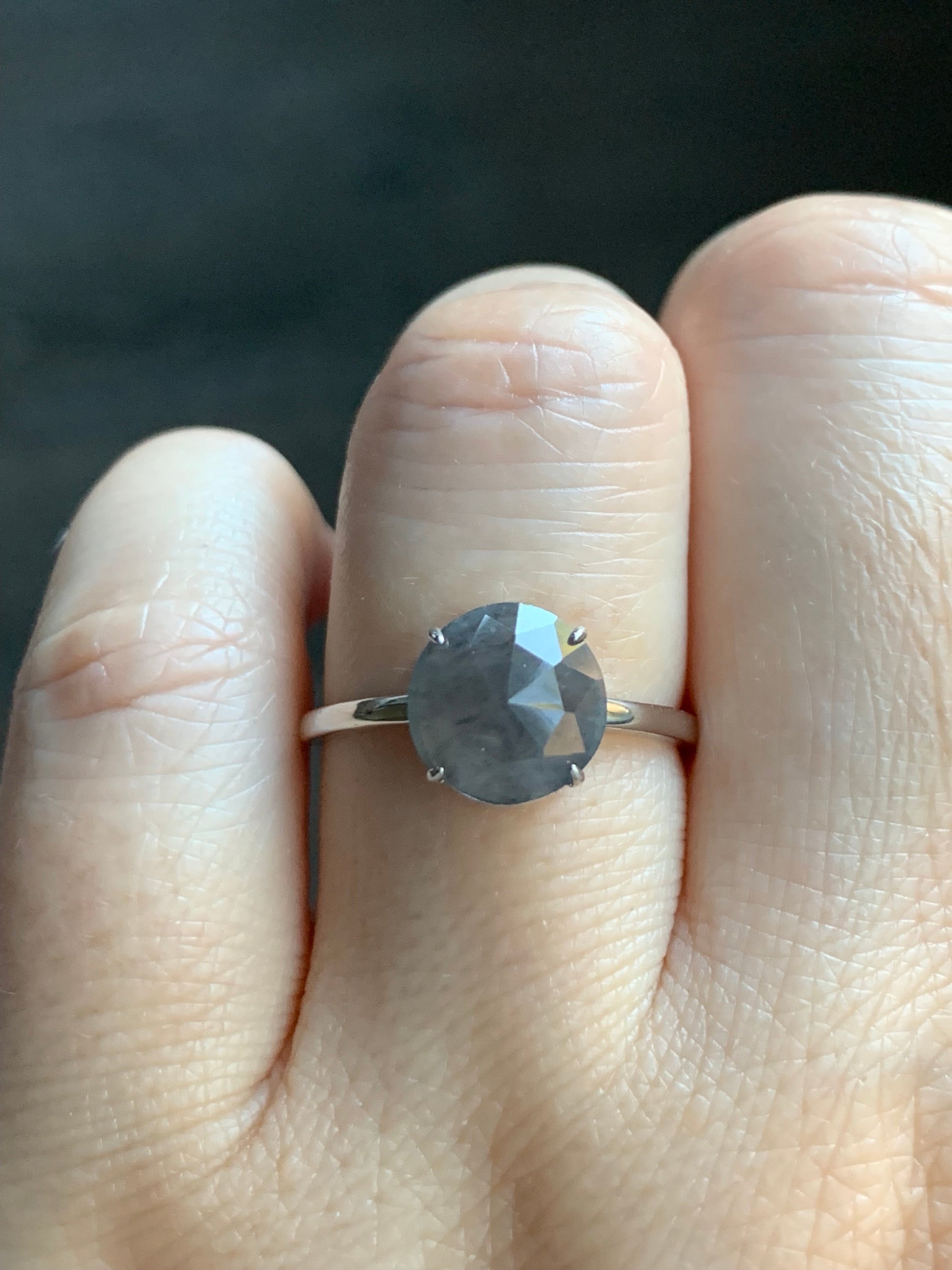 Natural Burmese Icy Translucent Wuji Diamond Faceted Jadeite Cabochon Ring Sterling Silver Size 7 Adjustable 天然缅甸冰乌鸡翡翠钻石切割面蛋面银镶戒指 MWJQ60