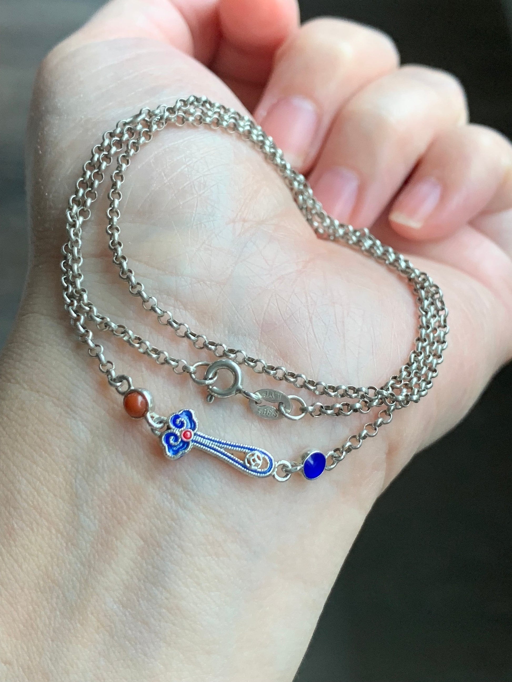 S925 Sterling Silver Rolo Chain Vintage Finish Necklace Adjustable 17.75” - 19.75” 5g S925纯银如意烤漆工艺项链