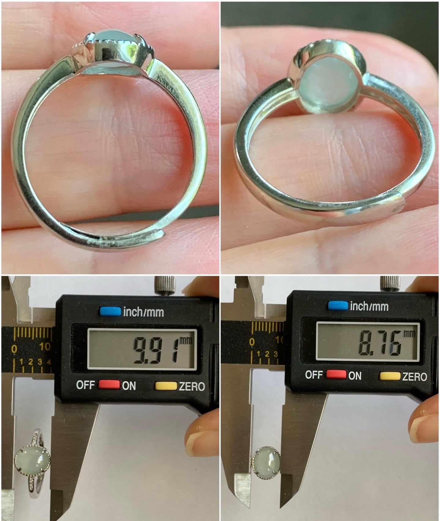 Natural Burmese Icy Highly Translucent Light Green Jadeite Ring Sterling Silver Size 7 Adjustable 天然缅甸冰淡晴底翡翠蛋面银镶戒指 221G