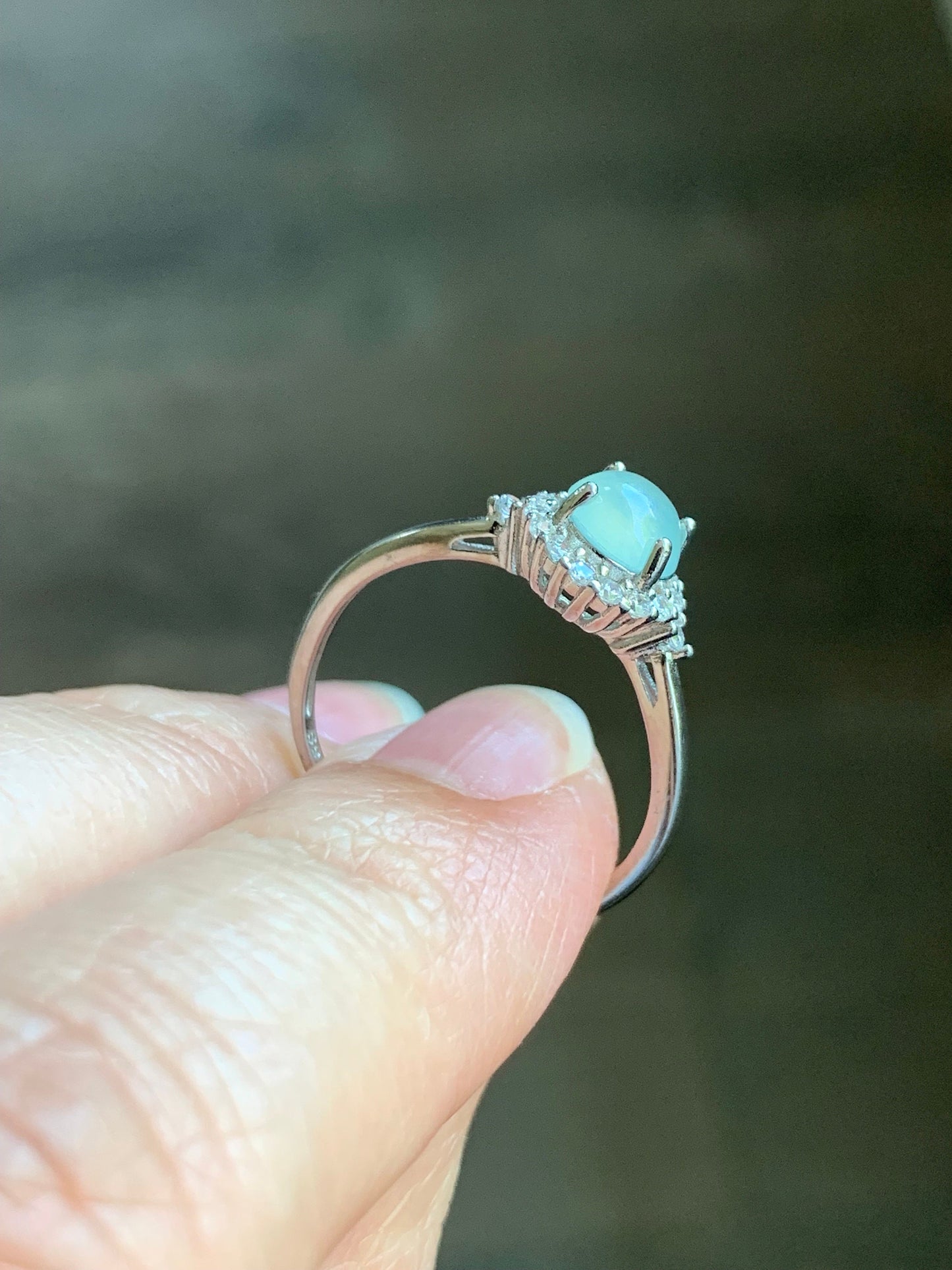 Natural Burmese Icy Highly Translucent Light Green Jadeite Ring Sterling Silver Size 7 Adjustable 天然缅甸冰淡晴底翡翠银镶戒指 221H