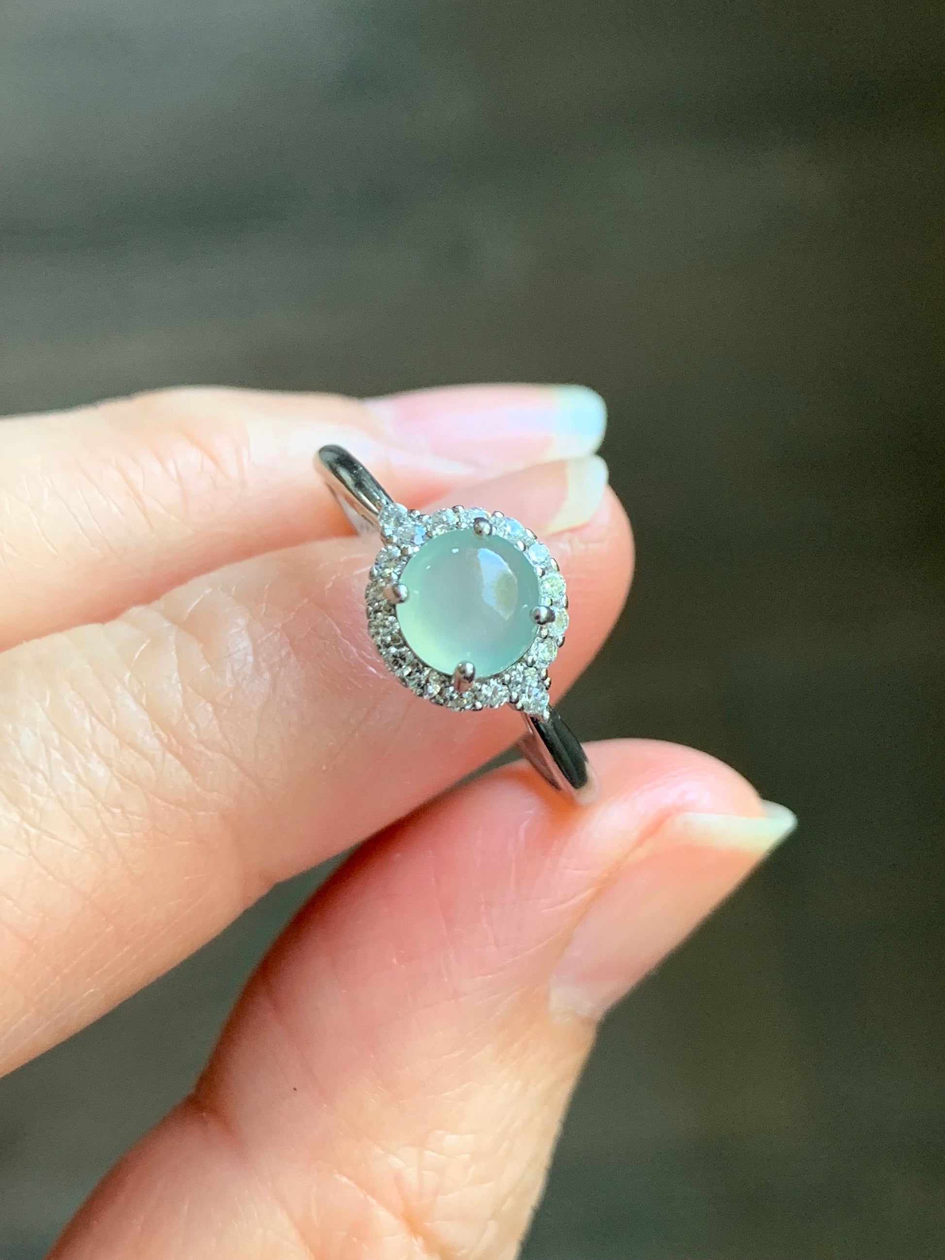 Natural Burmese Icy Highly Translucent Light Green Jadeite Ring Sterling Silver Size 7 Adjustable 天然缅甸冰淡晴底翡翠银镶戒指 221H
