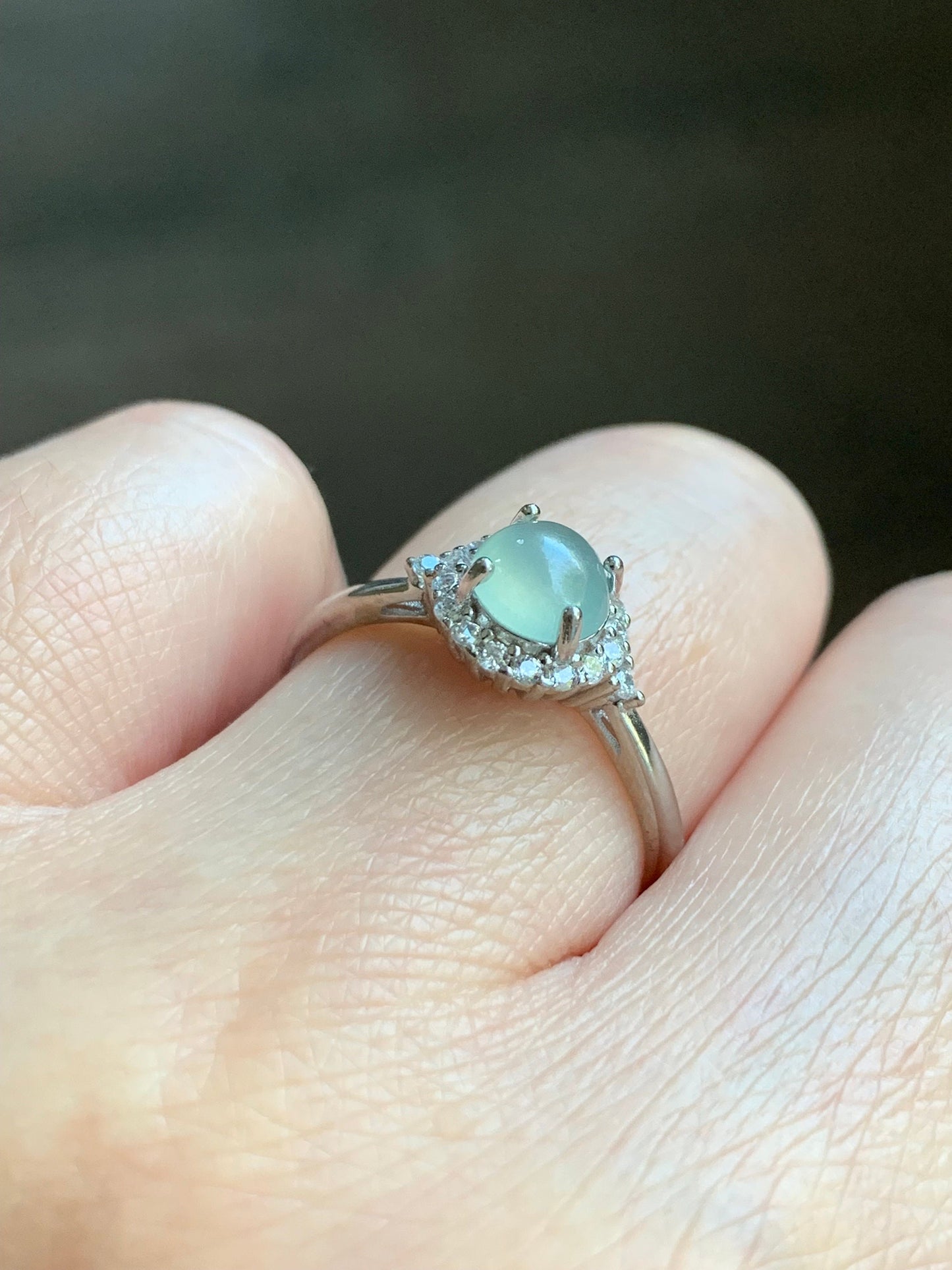 Natural Burmese Icy Highly Translucent Light Green Jadeite Ring Sterling Silver Size 7 Adjustable 天然缅甸冰淡晴底翡翠银镶戒指 221H