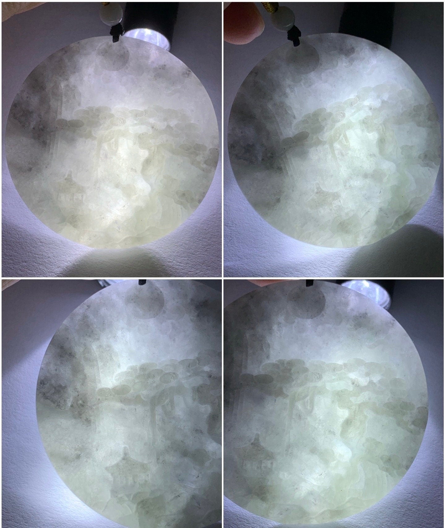 Large Natural Burmese Icy Translucent Light Wuji Marbled Jadeite Shan Shui Scenery Landscape Pendant Rope Necklace 39g 天然缅甸冰乌鸡翡翠山水牌吊坠