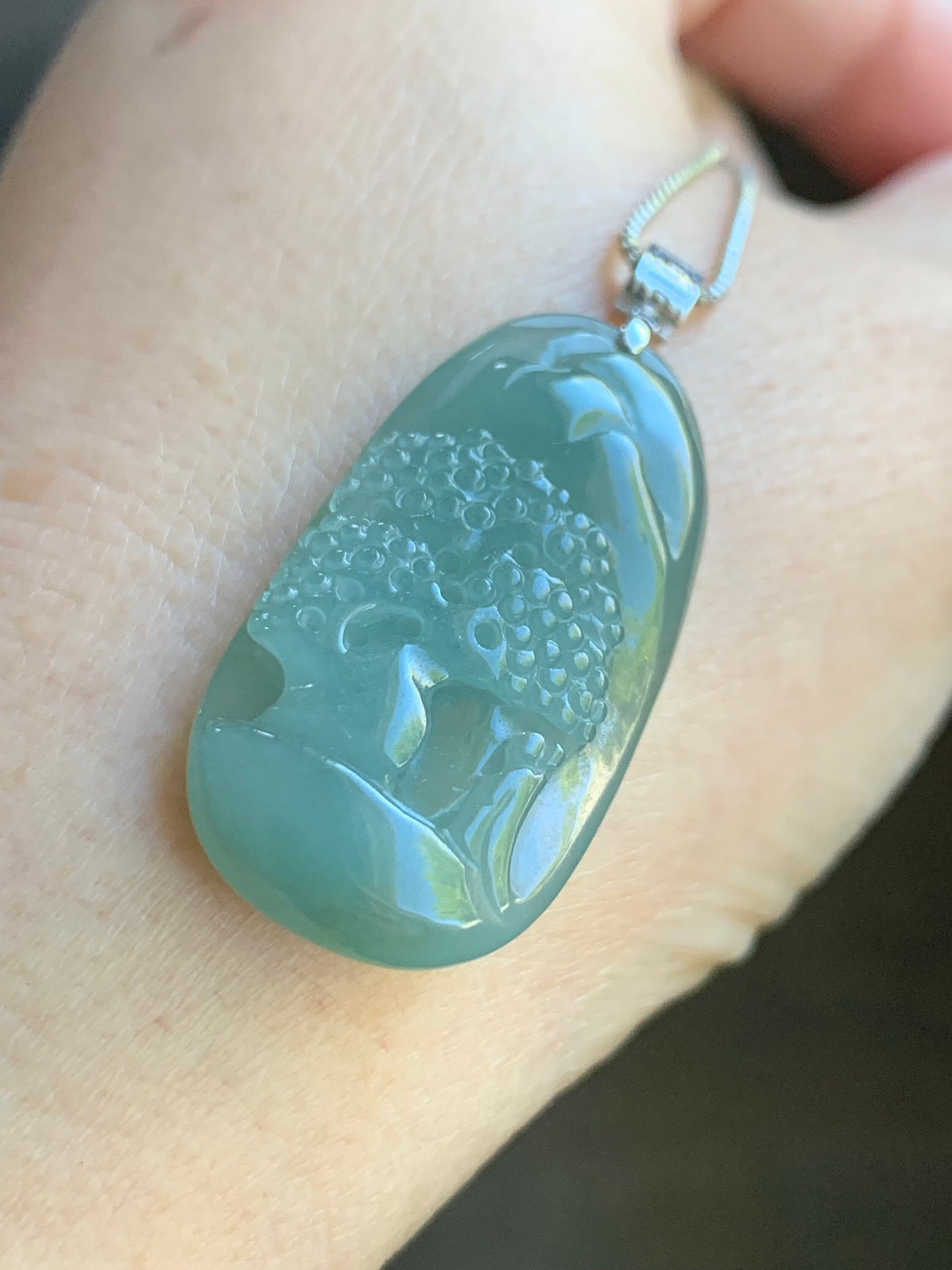 Natural Burmese Icy Translucent Light Green Jadeite Engraved Shan Shui Landscape Scenery Pendant 18K White Gold 天然缅甸冰晴翡翠山水牌镶嵌吊坠