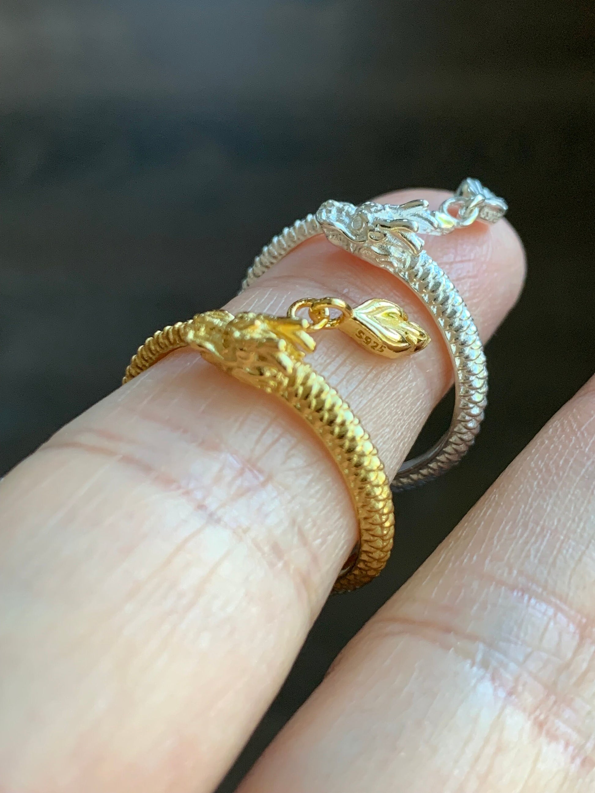 S925 Sterling Silver Dragon Bypass Style Open Band Ring Size Adjustable 3 grams S925纯银盘龙重银开口可调节戒圈