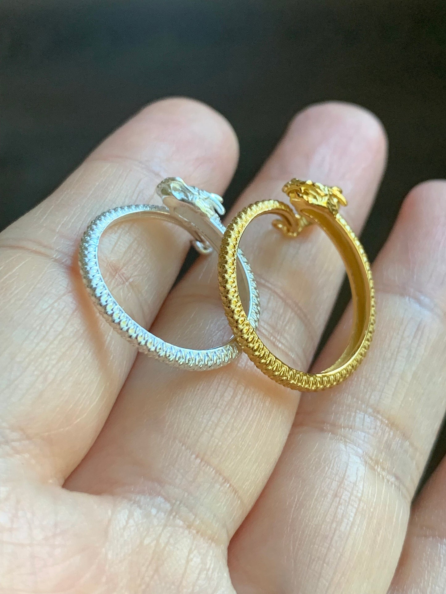 S925 Sterling Silver Dragon Bypass Style Open Band Ring Size Adjustable 3 grams S925纯银盘龙重银开口可调节戒圈