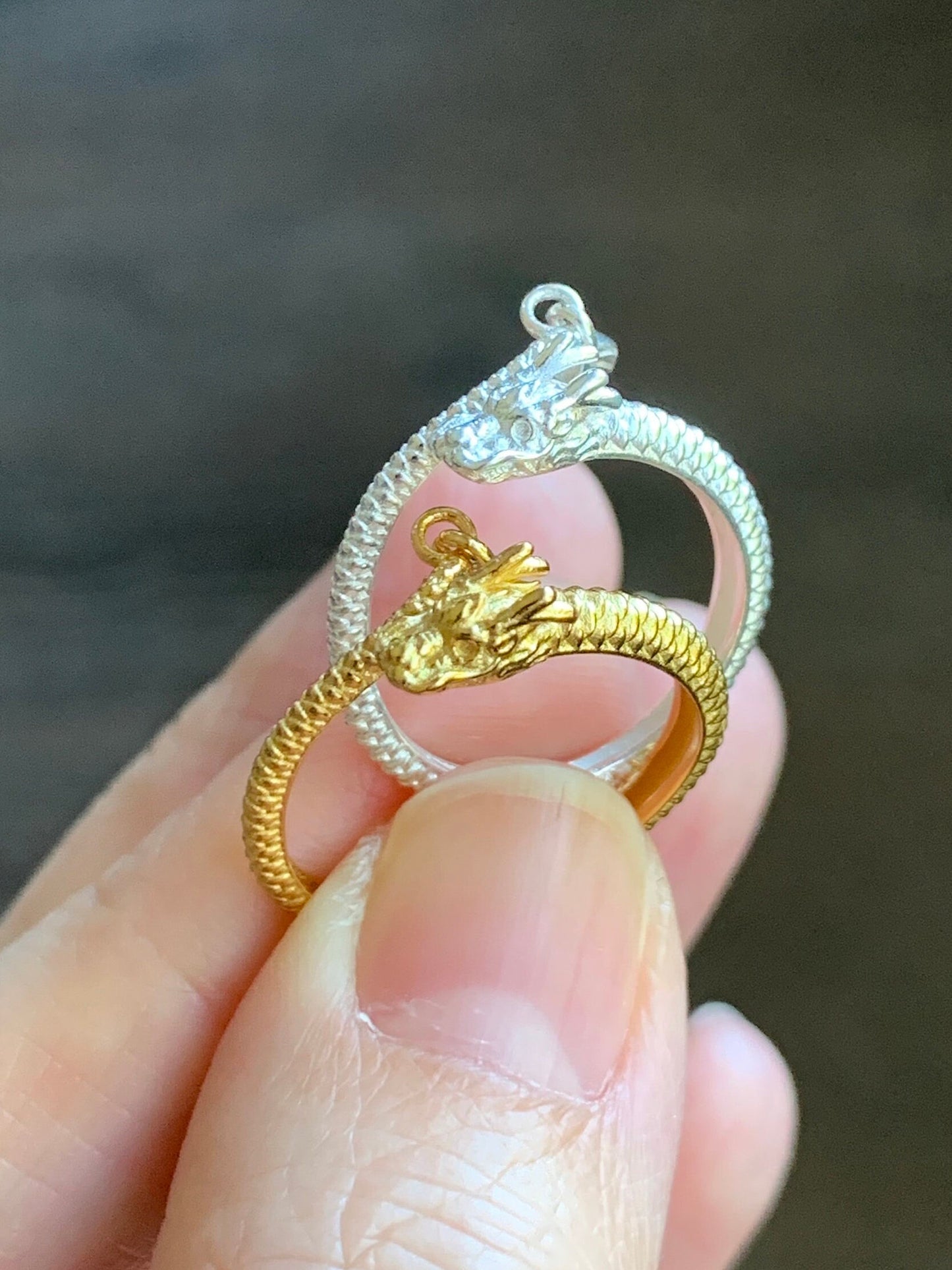S925 Sterling Silver Dragon Bypass Style Open Band Ring Size Adjustable 3 grams S925纯银盘龙重银开口可调节戒圈