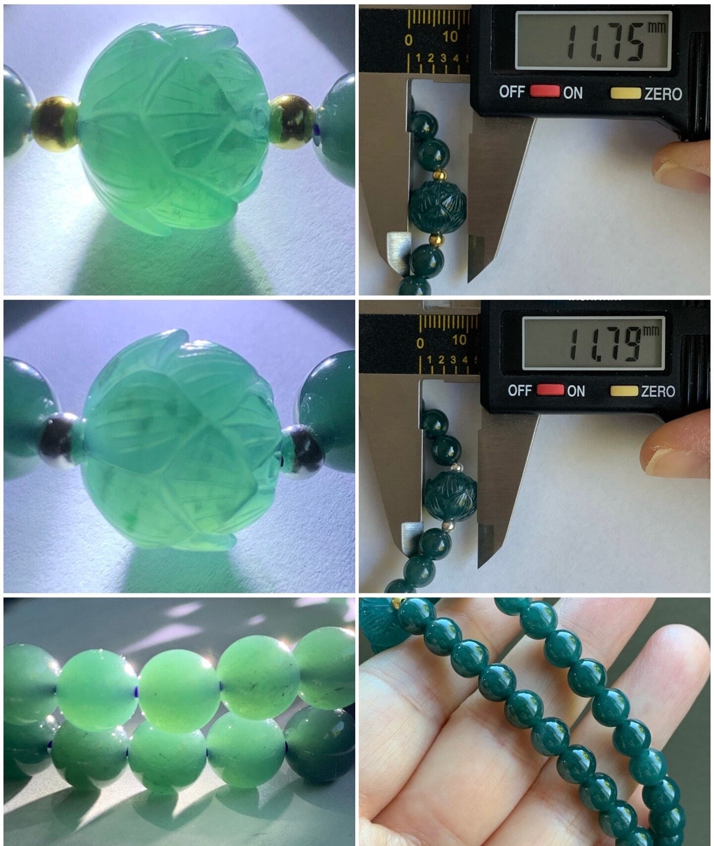 Natural Guatemalan Icy Translucent Intense Teal Blue Jadeite Lotus Flower Bead Beaded Bracelet 6.75” Sterling Silver 天然冰胶危湖水蓝翡翠莲花珠手串