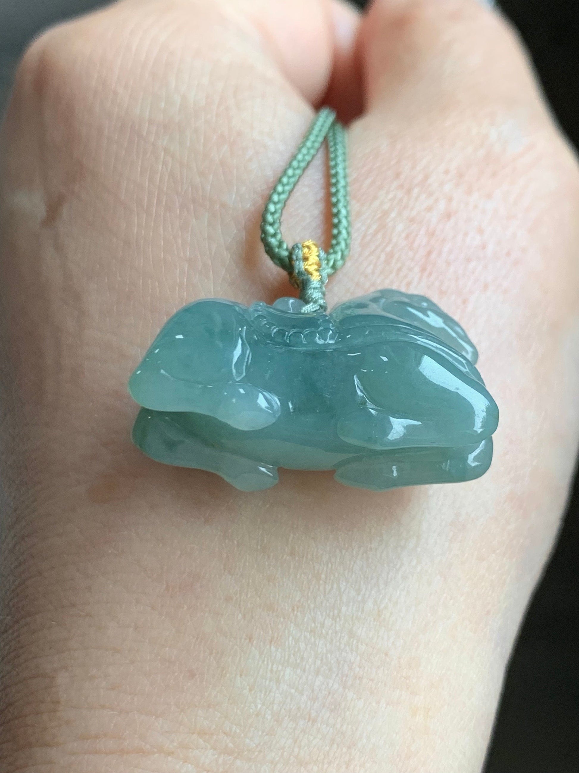 Natural Burmese Icy Translucent Gelatinous Light Green Jadeite w/ Dark Green Marbling Tang Horse Pendant Rope Necklace 天然缅甸冰胶晴底飘花翡翠唐马吊坠 B
