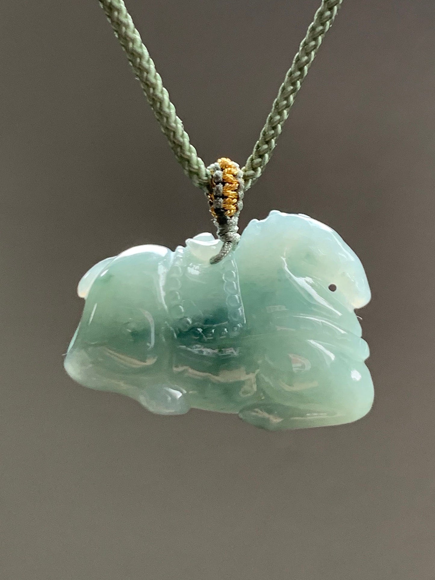 Natural Burmese Icy Translucent Gelatinous Light Green Jadeite w/ Dark Green Marbling Tang Horse Pendant Rope Necklace 天然缅甸冰胶晴底飘花翡翠唐马吊坠 B